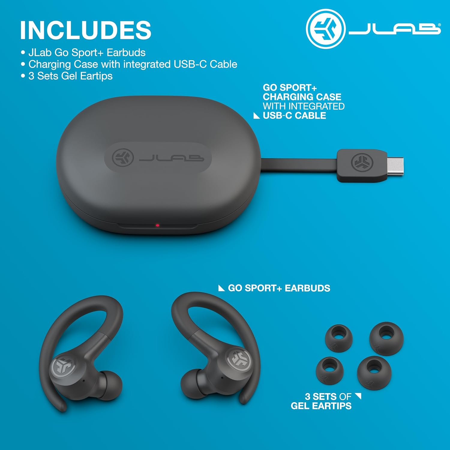 Jlab Go Sport+ Wireless Workout Earbuds Featuring C3 Clear Calling, Secure Earhook Sport Design, 32+ Hour Bluetooth Playtime, and 3 EQ Sound Settings (Graphite) image number 6