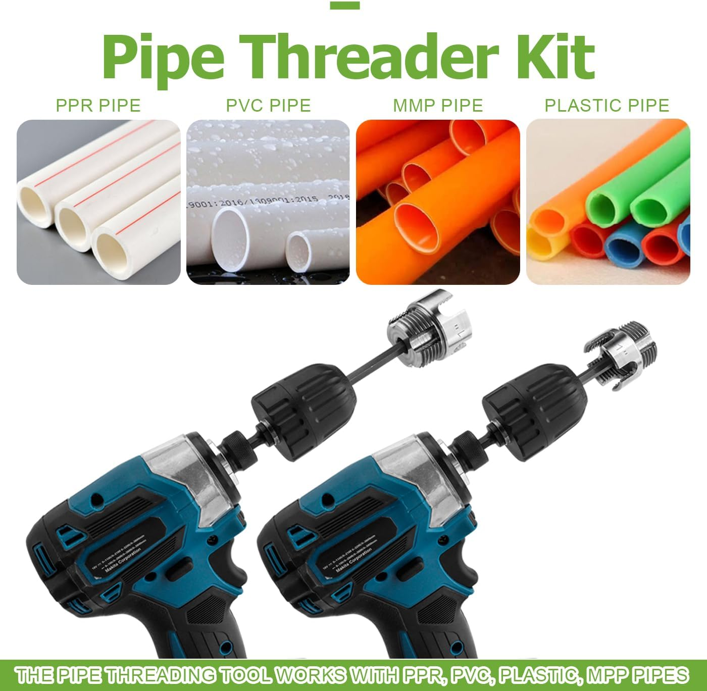 3 Pcs Pipe Thread Cutting Tool, Dual Function Integrated Internal & External Pipe Threading Tools Electric Drill Compatible PVC Plastic Pipe Threader Kit, 1/2" 3/4" 1" Pipe Size Rethreading image number 6
