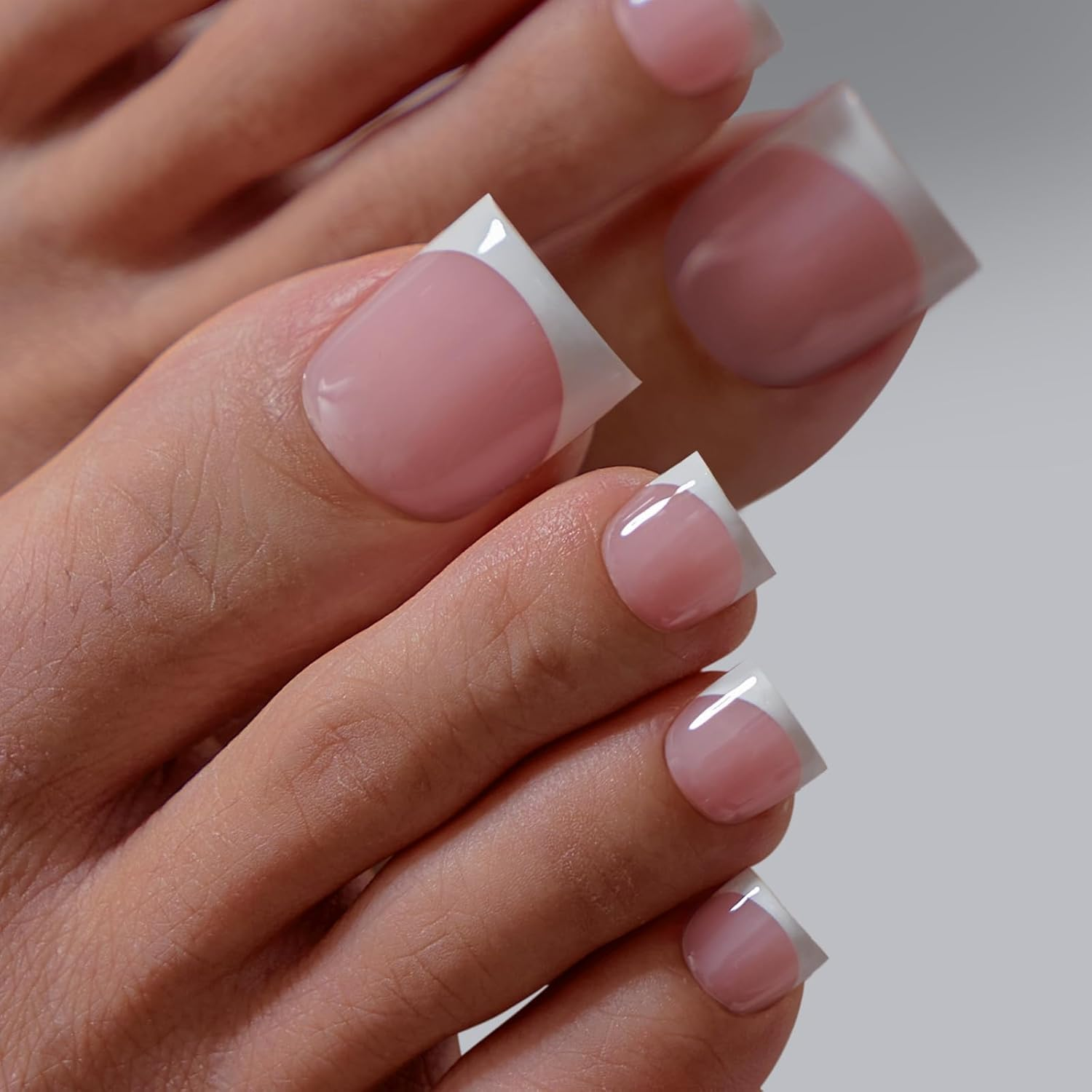 Btartboxnails XCOATTIPS Toe Nail Tips - Lamp-Curable Real Square Pink Press on Toenails for Women, 150 Soak off French Tip Toe Nail Extensions in 15 Sizes, Builder Gel & Top Coat Required image number 2