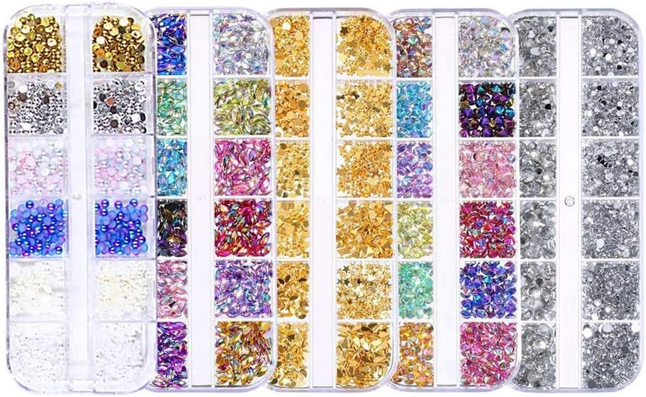 5 Boxes Nail Gems Art Decoration Rhinestones Nail Art Gems Nail Crystals Rhinestones Shoes Bags Phone Case Crafts