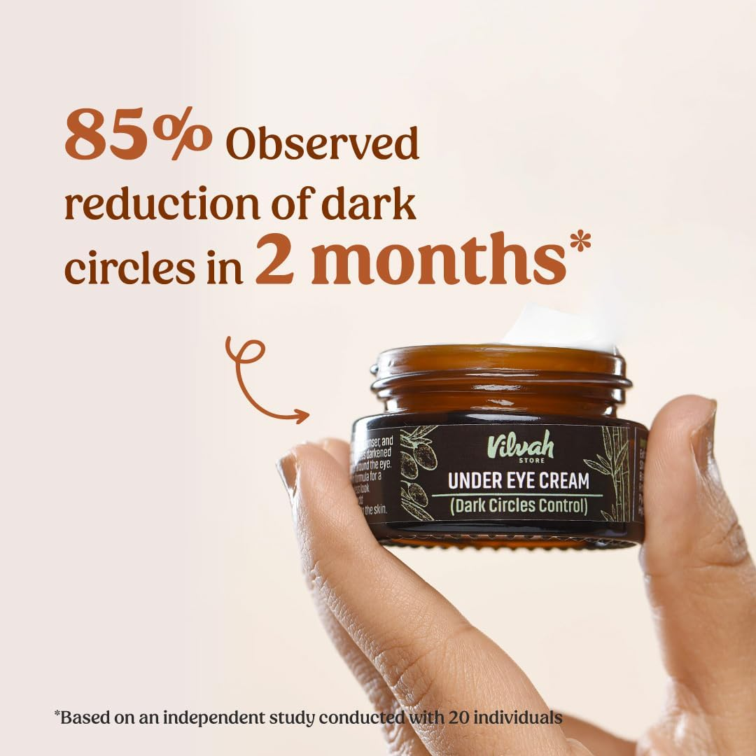 Vilvah Store under Eye Cream | for Dark Circles, Eye Puffiness, Fine Lines & Wrinkles | Minimizes Darkened, Stressed Appearance, Wrinkles, Puffiness around the Eye | with Natural Ingredients, 20Ml image number 5