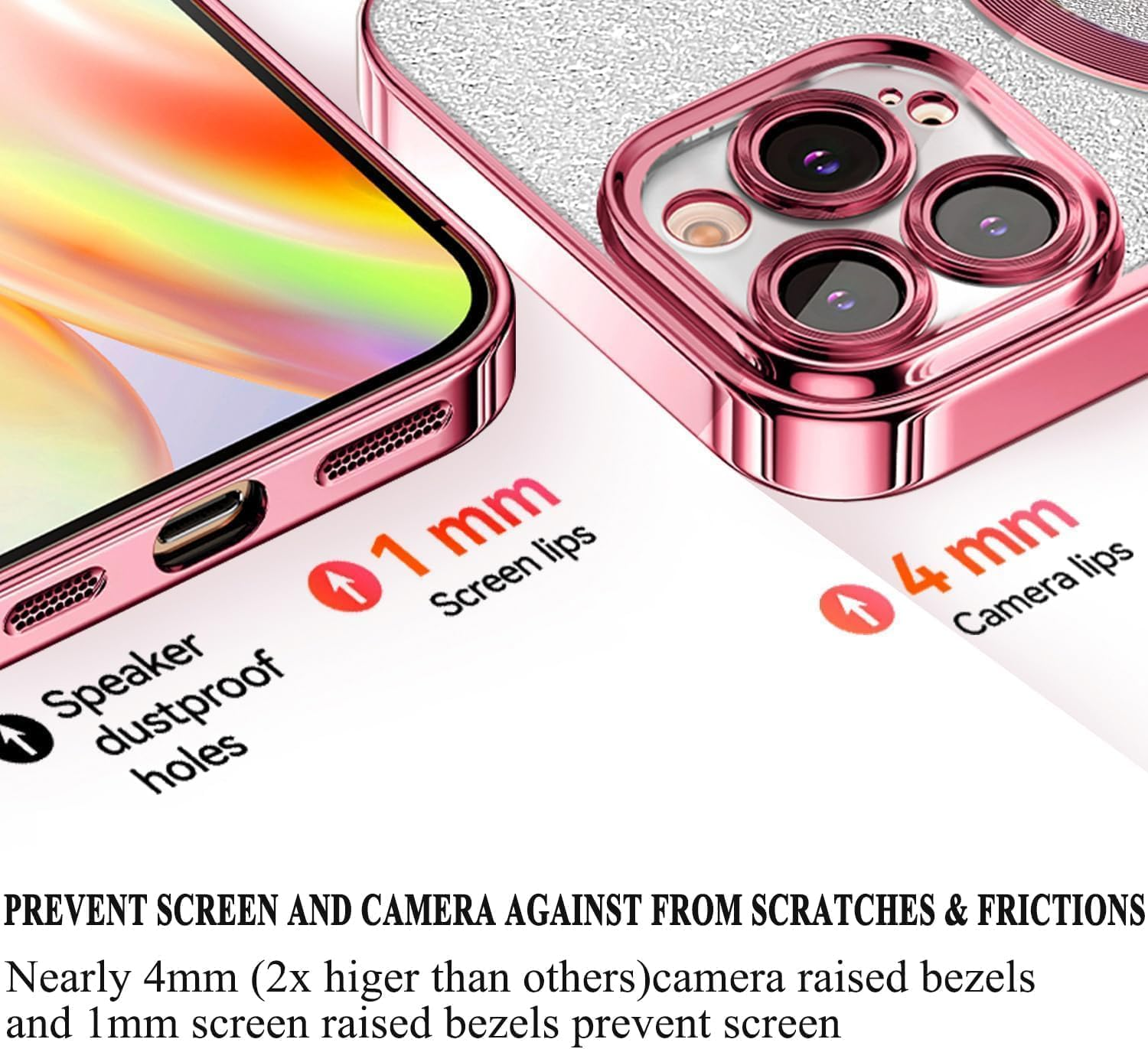 For Iphone 16E Case Clear Magnetic Glitter Phone Cases [Compatible with Magsafe] Protector Slim Sparkle Luxury Plating Shockproof Protective Cover Women (Pink, Iphone 16E) image number 1