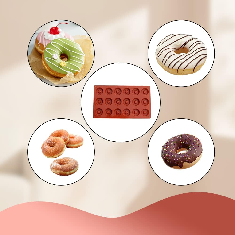 YMPEKA Donut Mold Silicone for Baking Mini Donut Pan 18 Cavity Doughnut Baking Mold Tray BPA Free and Dishwasher Safe, Non-Stick Silicone Baking Pan for Making Muffin Cakes, Tart, Bread image number 4