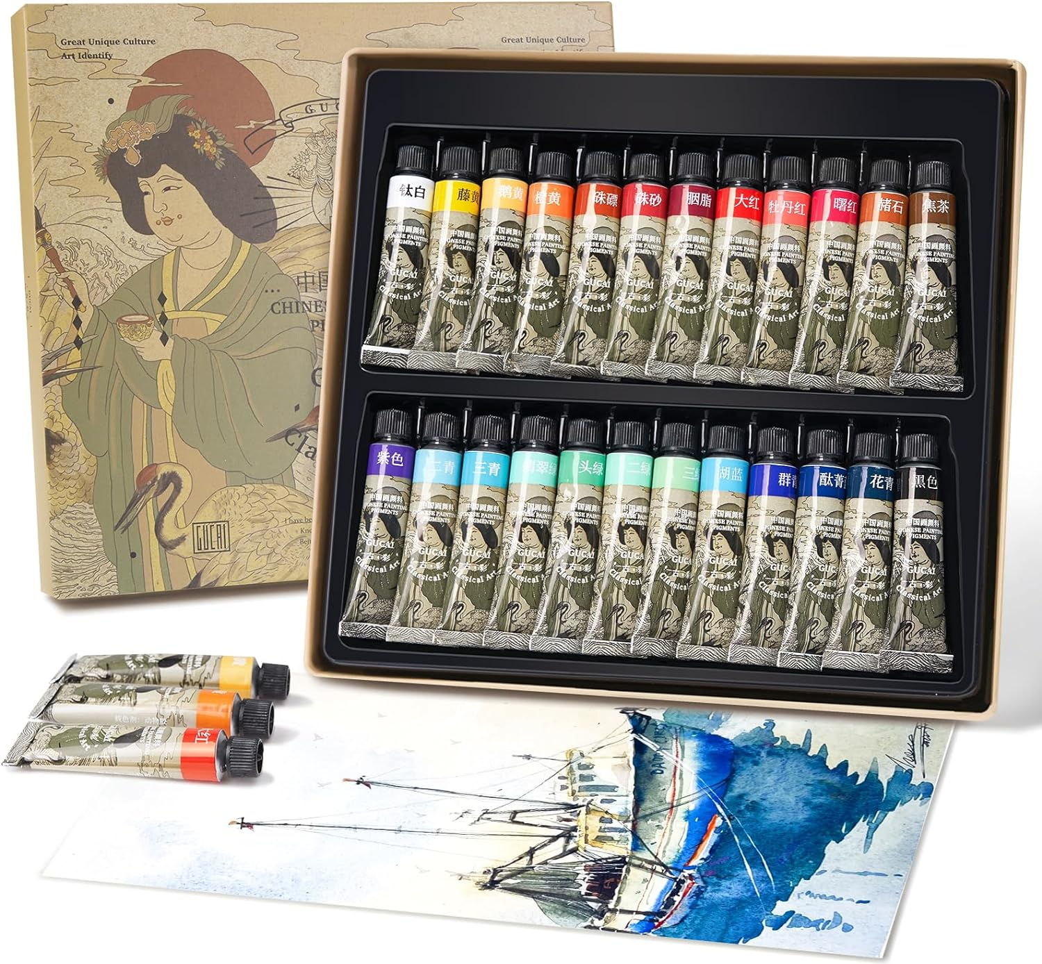 Paul Rubens Watercolor Paint Set, Traditional Chinese Watercolor Paints, 24 Vibrant Colors Watercolor Paint Tubes, Great Transparency and Fluidity Watercolor for Students, Artists and Beginners image number 6