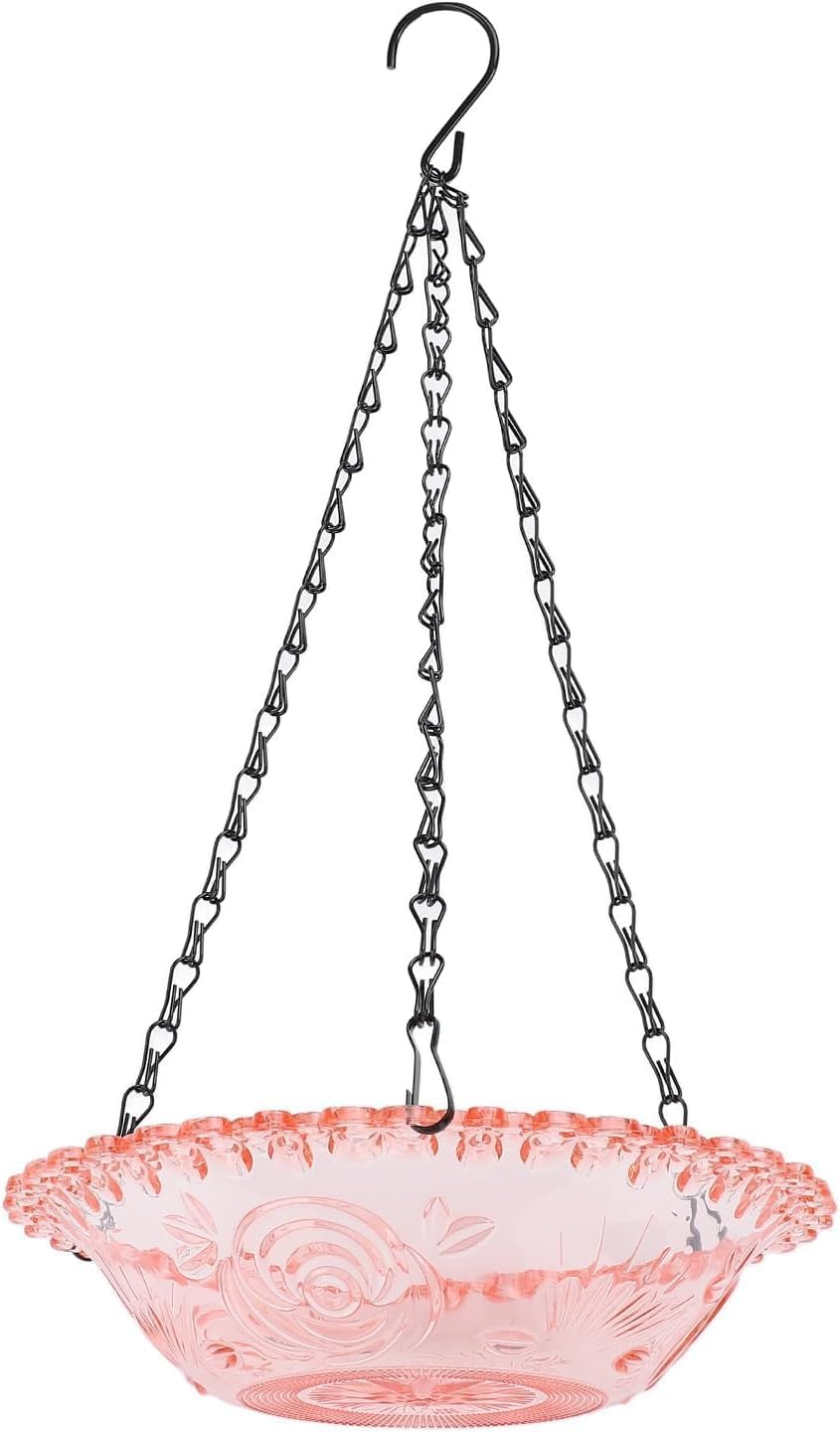Flower Shaped Hanging Bird Bath Bowl with Metal Chain, Hanging Bird Feeder and Birdbath,Round Bird Flower Shaped Bird Feeder and Bath Bowl with Chain image number 2