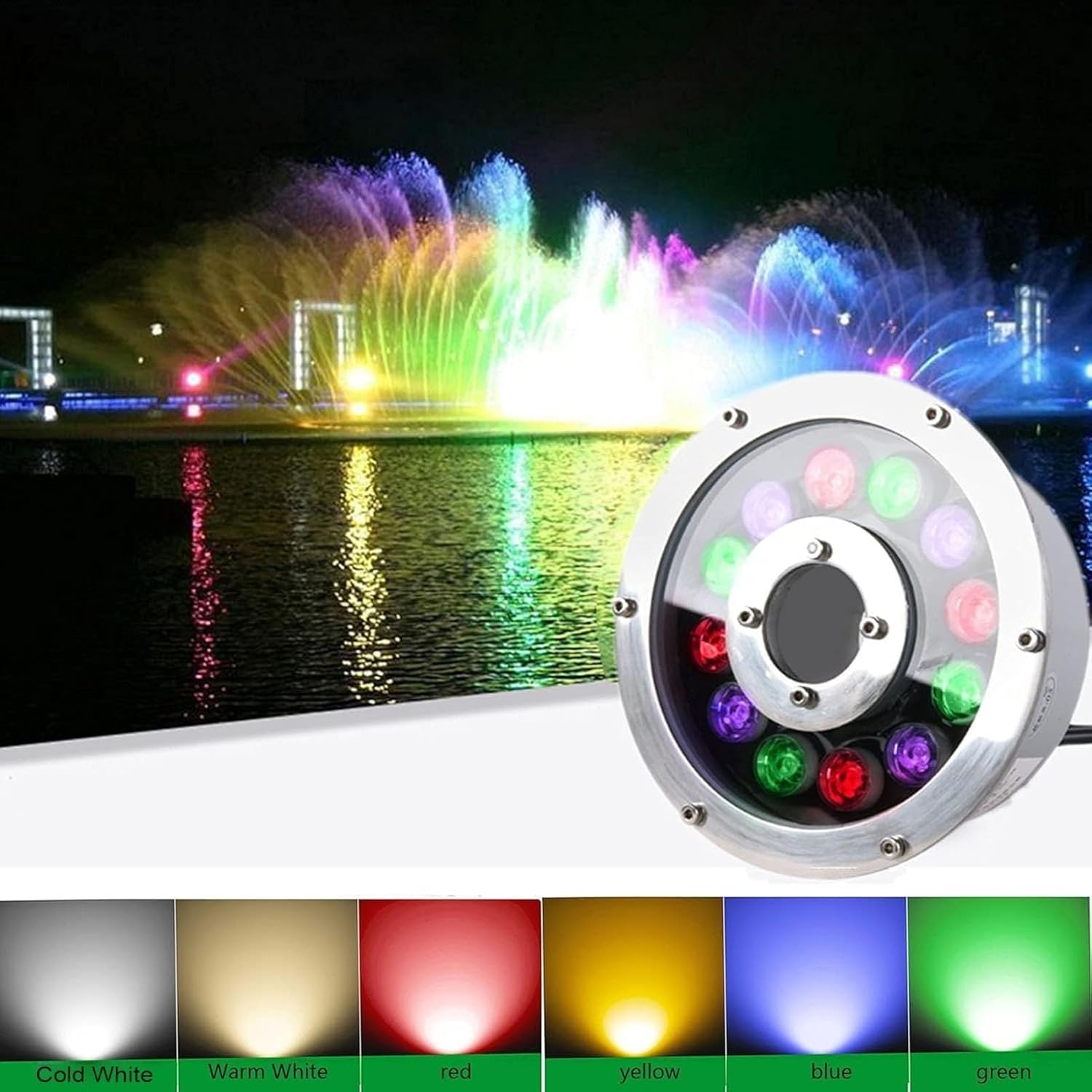 Led Ring Fountain Light 24W, IP68 Underwater Spotlight with Central Hole for Fountain Nozzle, Pond, Pool & Garden Landscape Water Feature Lighting RGB - Red image number 2