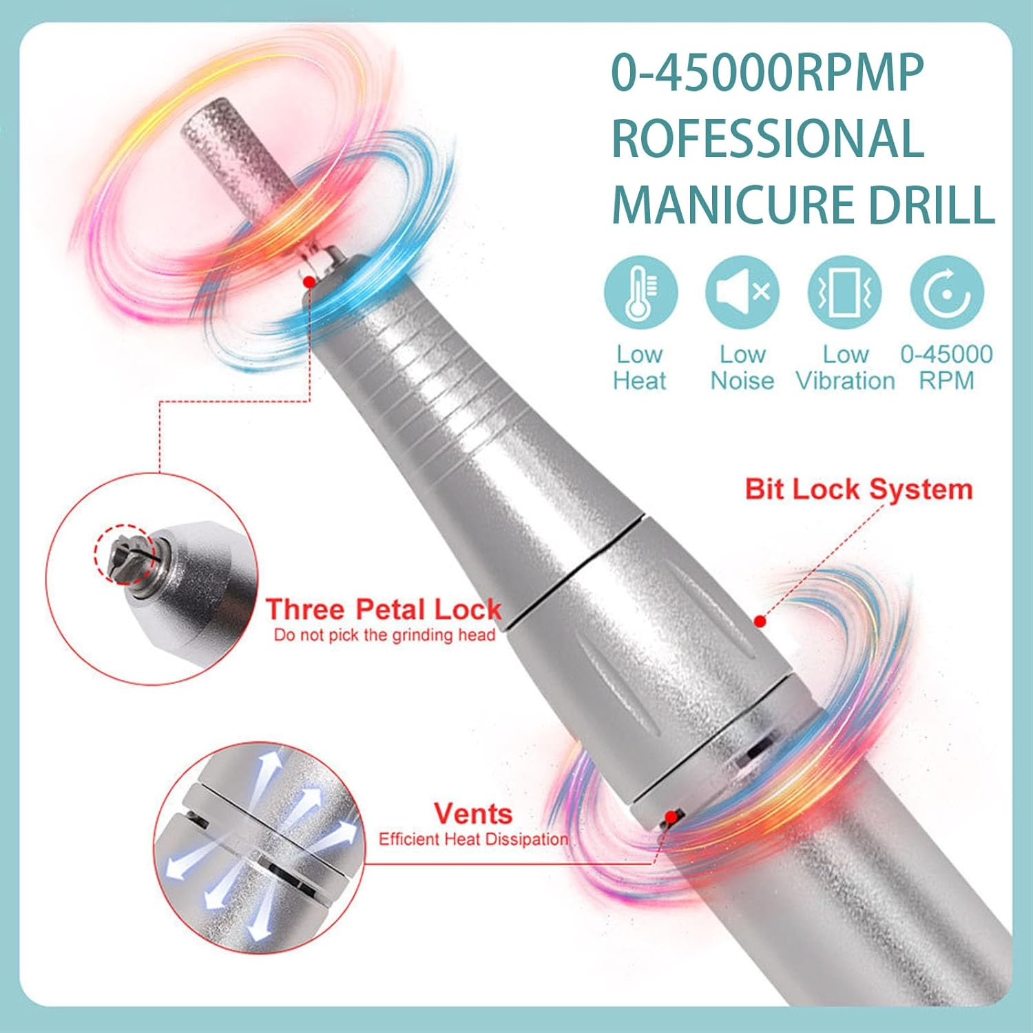 Elprico Electric Nail Drill, 45000RPM Professional Acrylic Nail Drill Machine, USB Rechargeable, ABS Material, Model: Elprico9Uhv8Qnipz image number 6