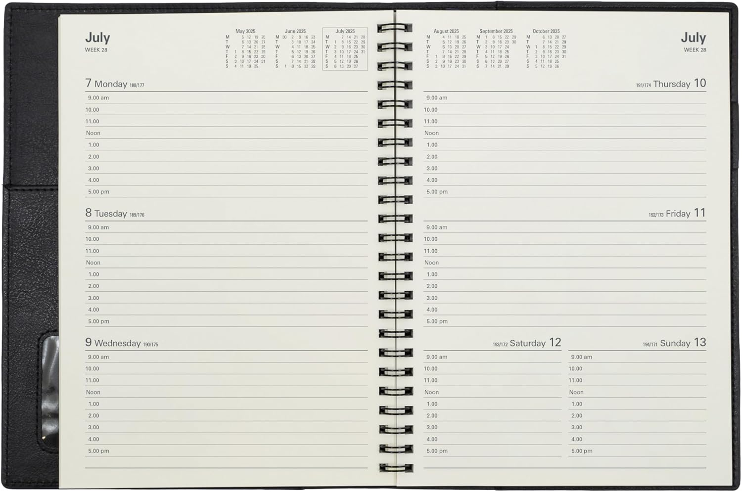Collins Vanessa - A5 Week to View Calendar Year Diary/Planner - 2025 Black