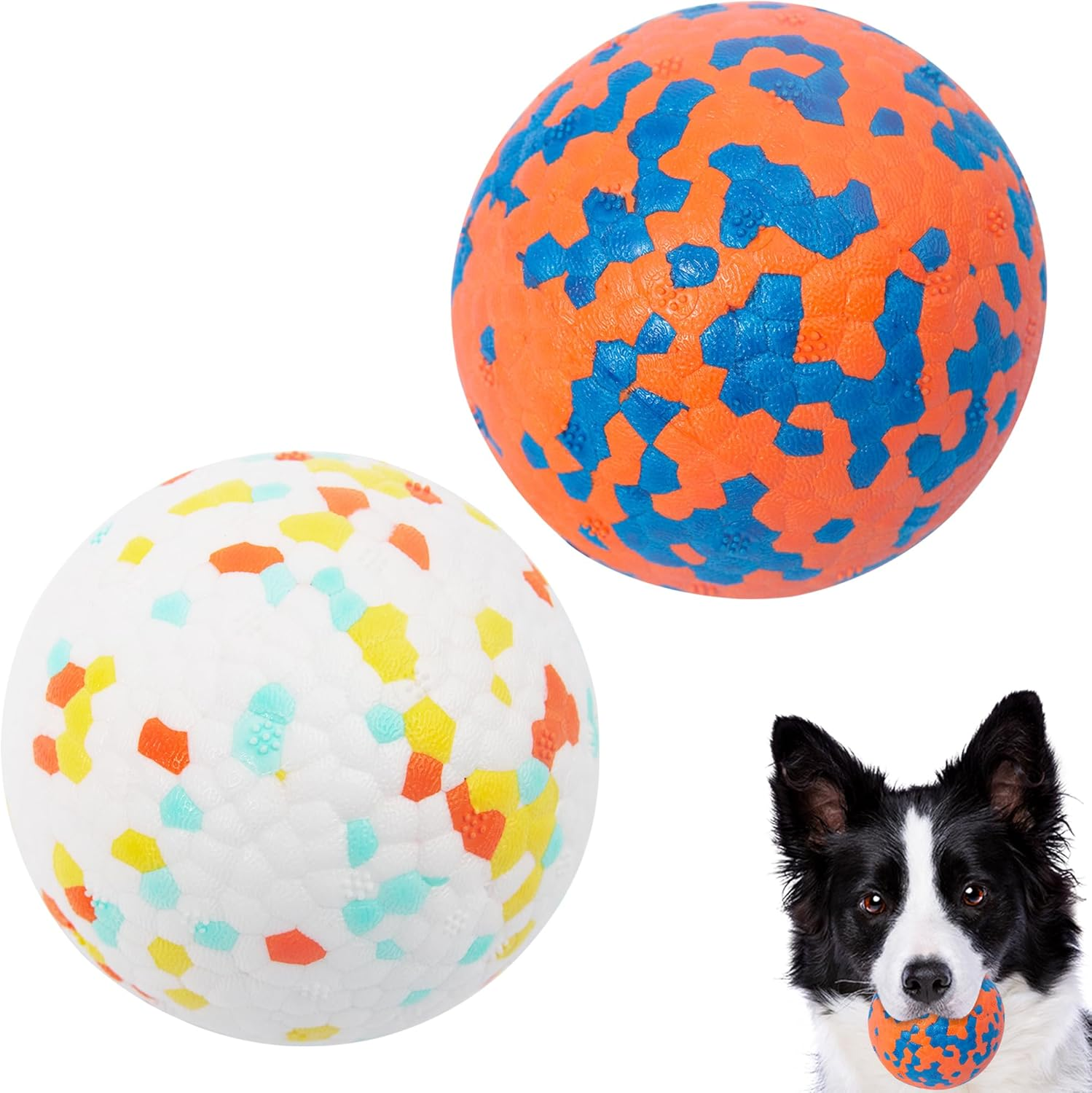 Cyperglory 2 Pack Indestructible Dog Tennis Balls for Aggressive Chewers: Interactive Pet Toys, Herding and Jolly Ball for Dogs, Durable, Bouncy, and Water Toy Fetch Balls (White, Orange) image number 6