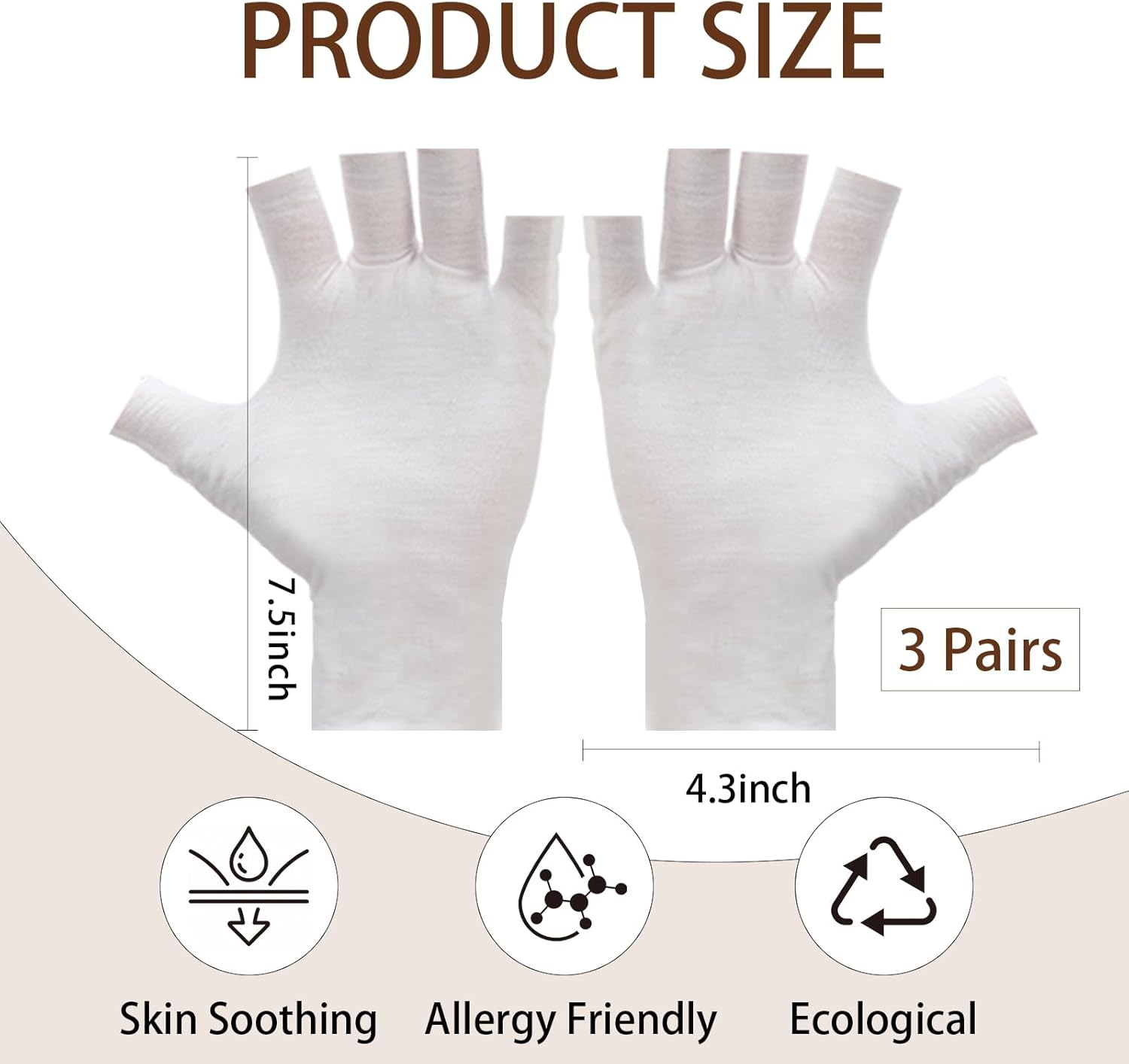 EXEXIUO 3 Pairs of Fingerless Cotton Gloves 100% White Cotton Moisturizing Gloves Cut 5 Fingertips Overnight Hydration Fits Most Dry Hands, Eczema Gloves