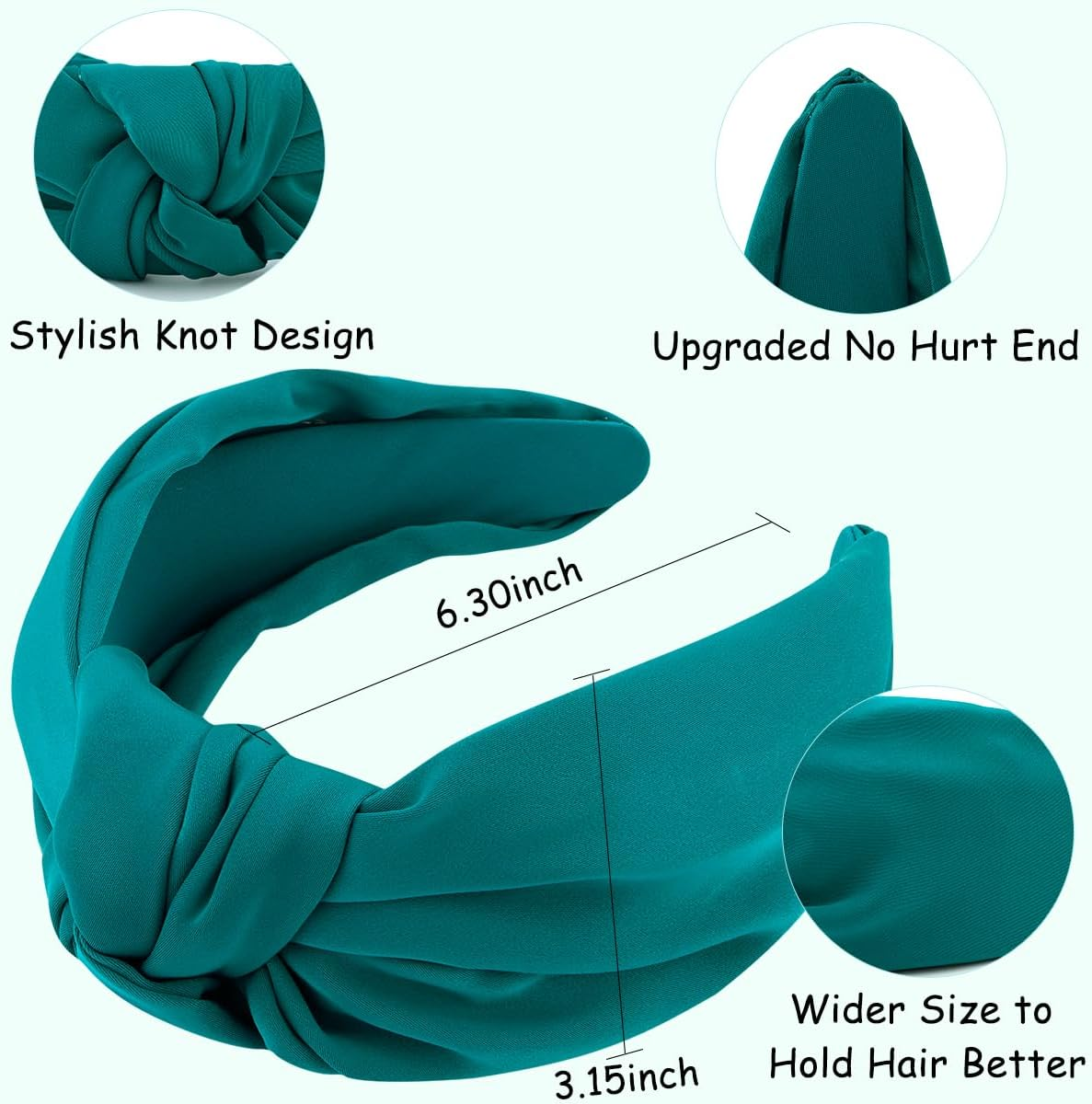 TOBATOBA Peacock Blue Headband, Top Knot Headband Satin Silk for Women, Wide Headbands for Women'S Hair, Non Slip Fashion Hair Accessories image number 6