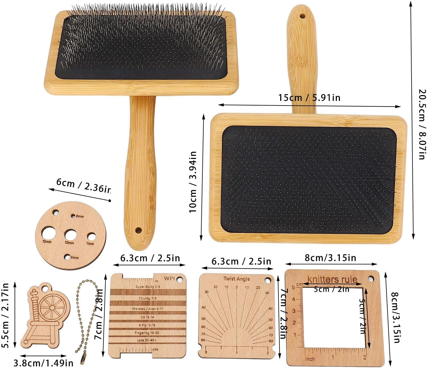Wooden Knitting Measure Tool Set with Wool Blending Board Carding Brush Set, Wool Carders Hand Carders, Density Ruler for Wool Felting Supplies, Sewing Crafts image number 4