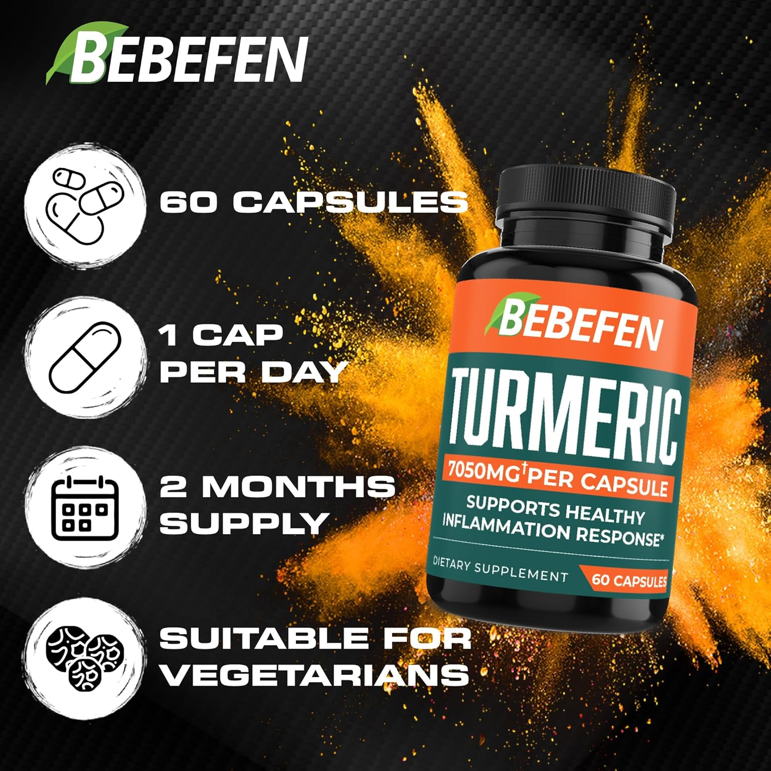 Turmeric Curcumin with Apple Cider Vinegar, Ginger 7050Mg - 95% Curcuminoids for Support Immune System - 2 Months Supply image number 3