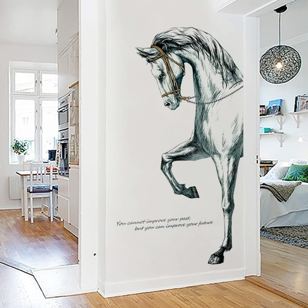 Vinyl Painted Horse Glacier Wall Decals Animals Pattern Peel and Stick Stickers Home Decor Living Room Bedroom Hall Door Staircase Decorations Removable Posters, Grey, 23.6''X35.4''