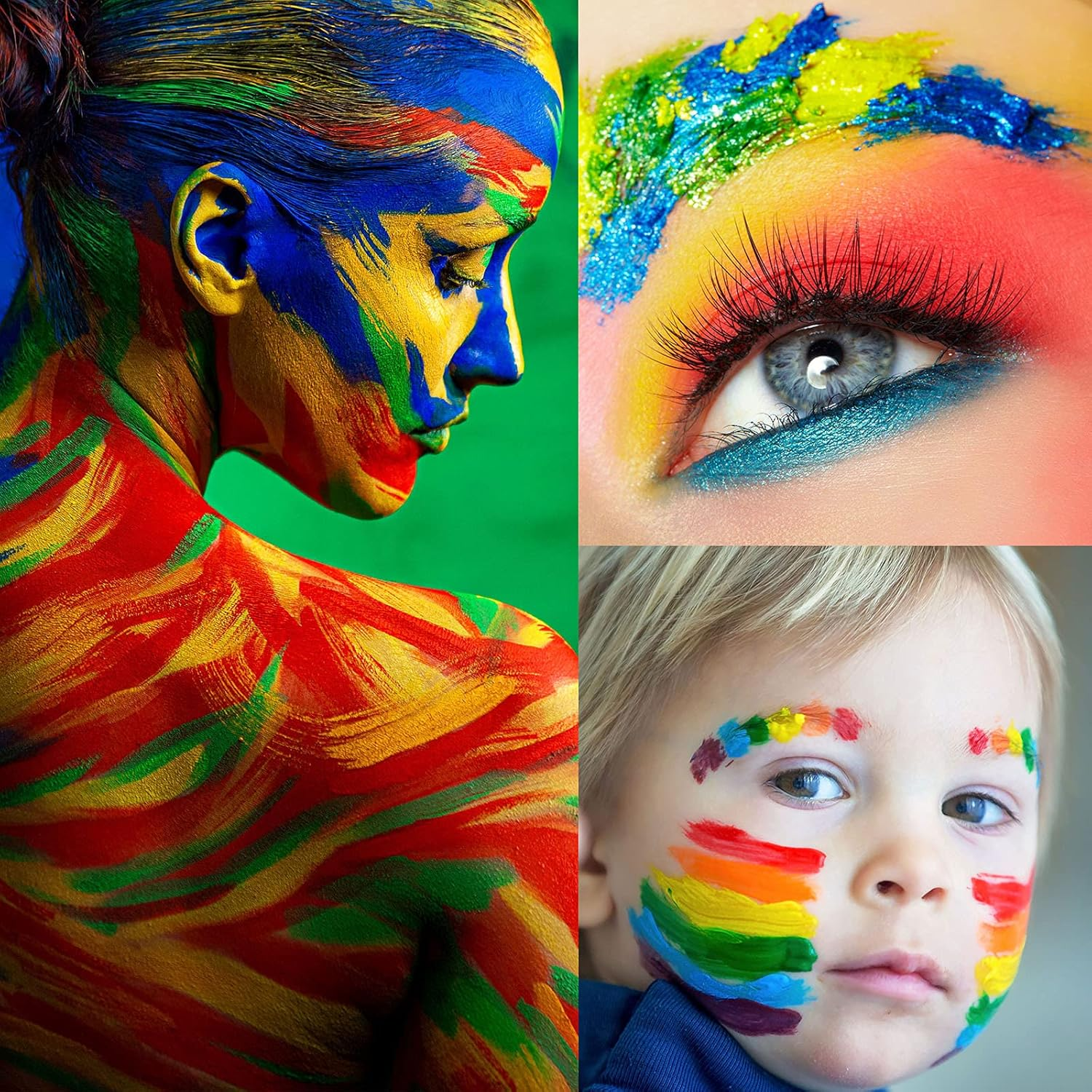 UCANBE Face Paint Kit + 10Pcs Paint Brush Water Activated Body Paint SFX Makeup Palette for Cosplay Halloween Black White Face Painting Kits for Adults Matte Neon Special Effects Makeup Kit image number 4