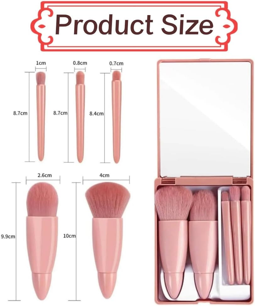 5 Pcs Makeup Brushes Set, Portable Travel Small Makeup Brushes with Brush Case Built-In Mirror, Cosmetics Brushes for Eyeshadow, Powder, Foundation image number 3