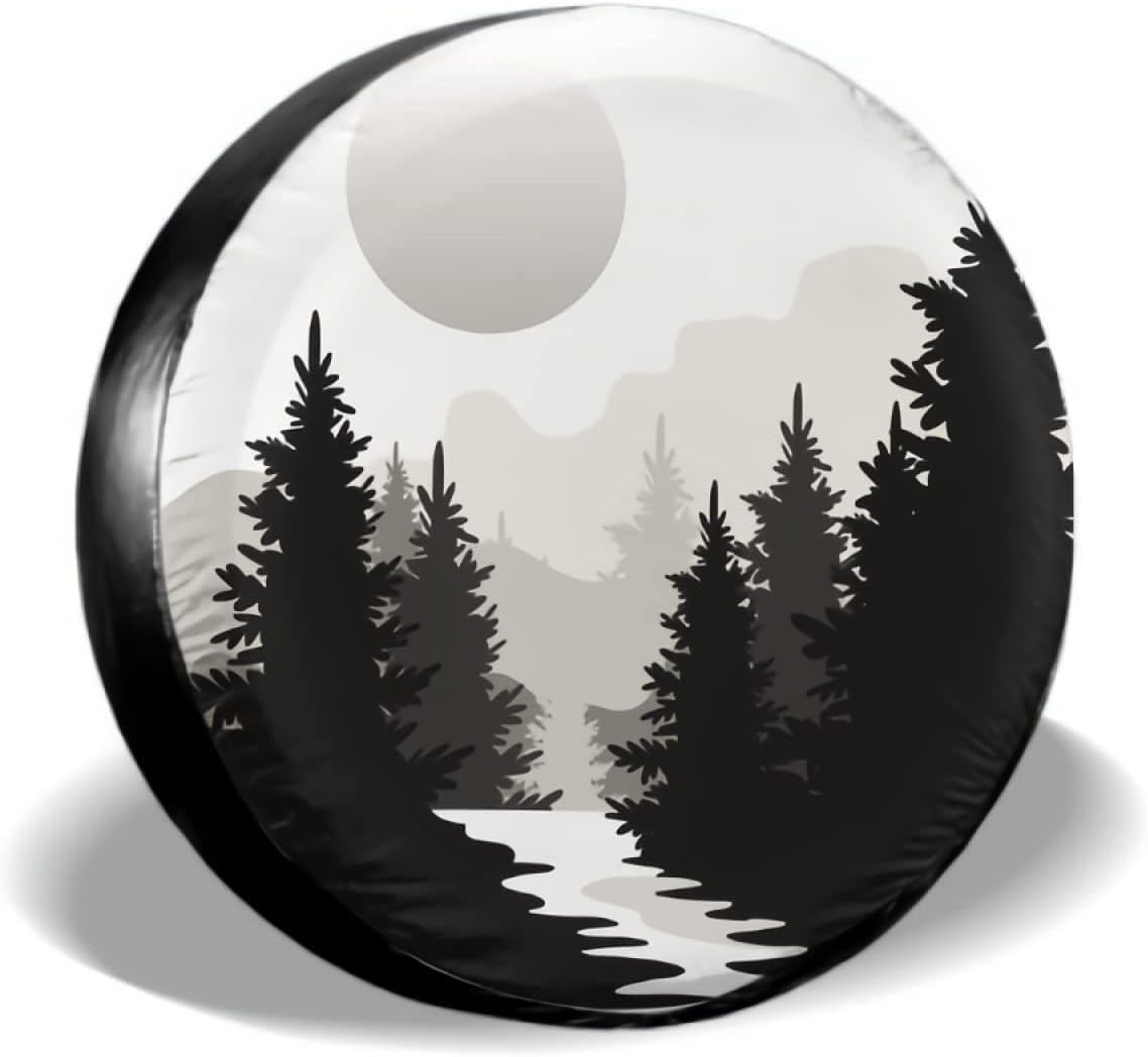 Abstract Moon Spare Tire Cover Mountain Tree Waterproof Dust-Proof Universal Spare Wheel Tire Covers 15 Inch Fit for RV Trailer Truck Jeep Rv SUV Truck Camper Travel Trailer Accessories image number 3