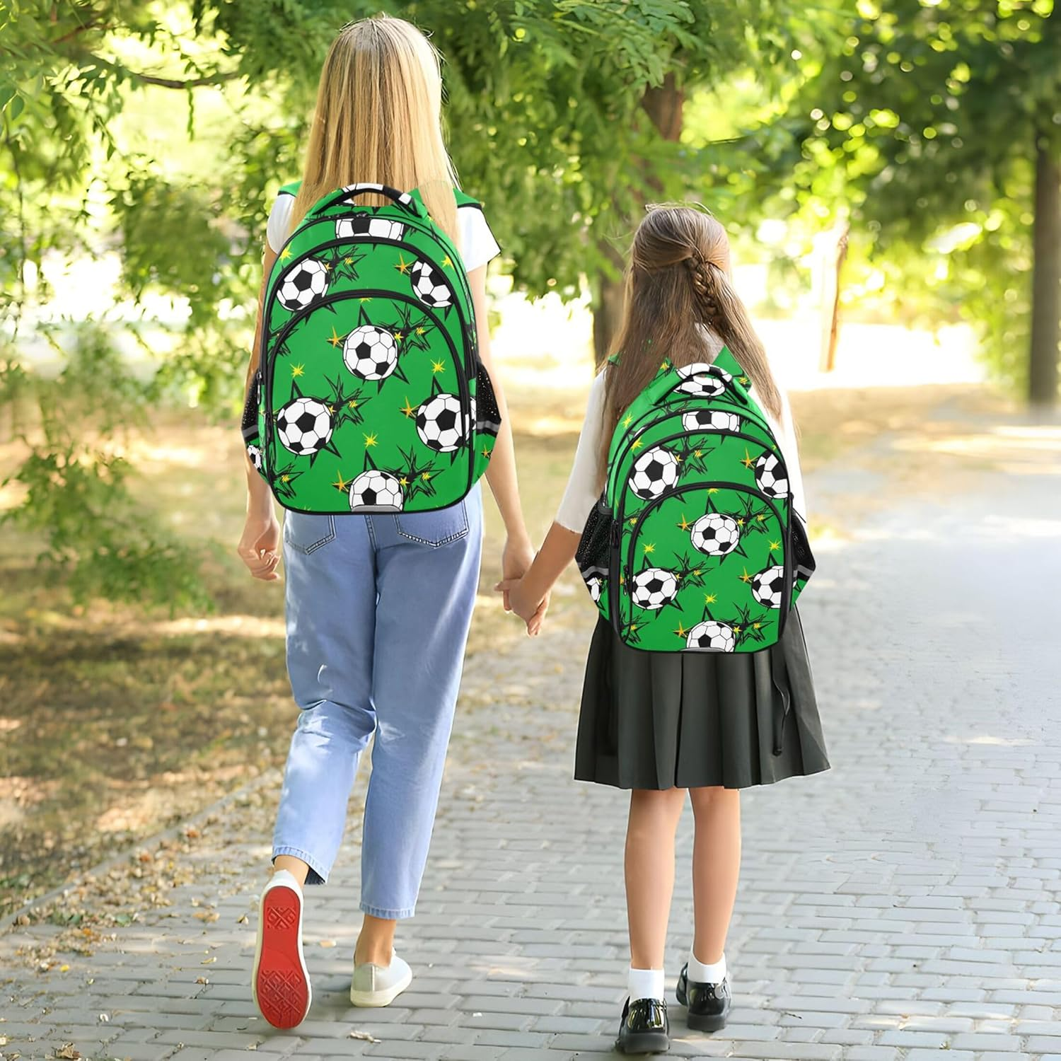 Backpack Kids Students School Bag Custom Bookbags Toddlers Preschool Backpacks Animal Black White Soccer Balls Green image number 2