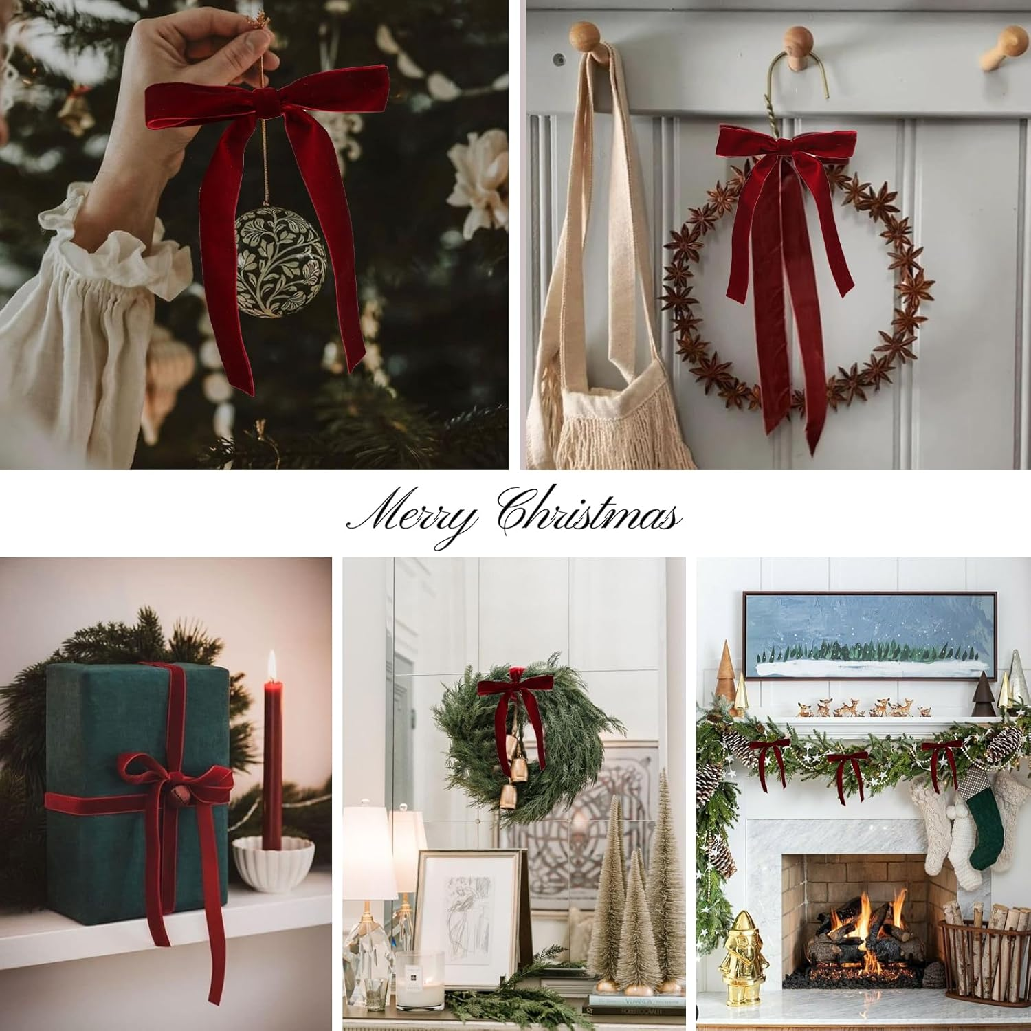 12 Pcs Wine Red Velvet Bows with Twist Ties for Christmas Tree Decorations Christmas Decorative Bows Christmas Bow Christmas Bows Decorative Xmas Decor Wreath Ornament - Red image number 6