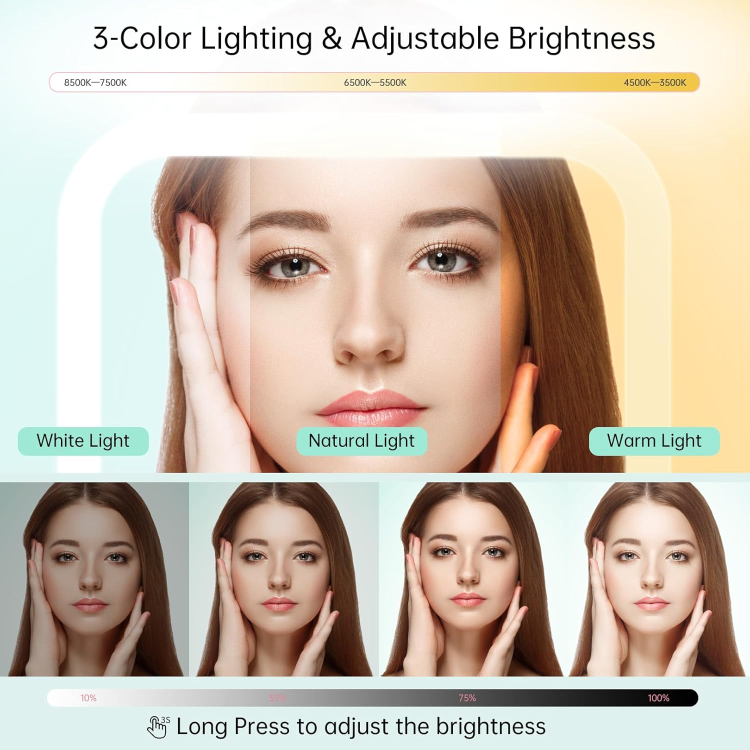 Famihomii Rechargeable Portable Cosmetic Mirror with 10X Magnification, Travel Mirror Illuminated with 3 Lighting Modes, 72 Leds, Makeup Mirror, Ultrathin, Portable for Makeup image number 1