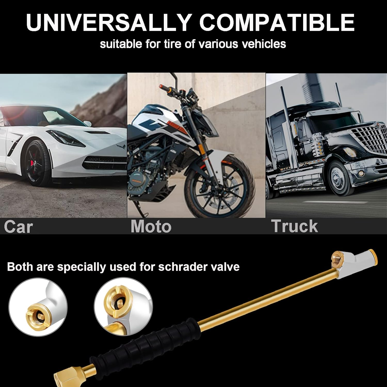 GODESON 1/4" FNPT Extended Reach Dual Head Air Chuck, 2-Way Connection 11.8" Extended Brass Air Chuck with Rubber Handle,Tire Chuck with Quick Plug for Semi, RV, Truck Dually Tires image number 1