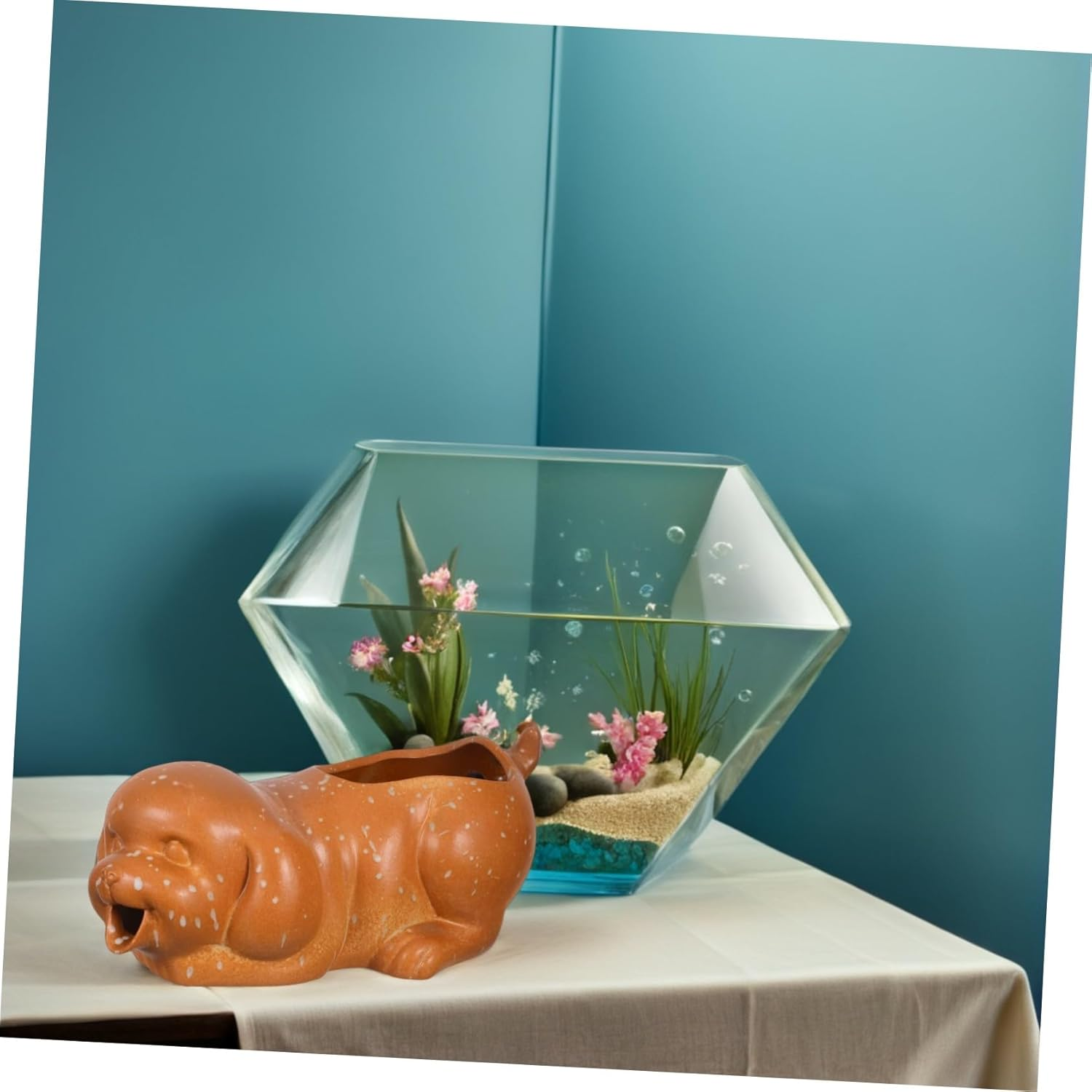 Yardwe Ceramic Dog Fountain Spitter for Outdoor Garden and Aquarium Decor Interactive Tabletop Waterfall with Natural Filtration Plant-Friendly Fish Tank Accessory image number 2