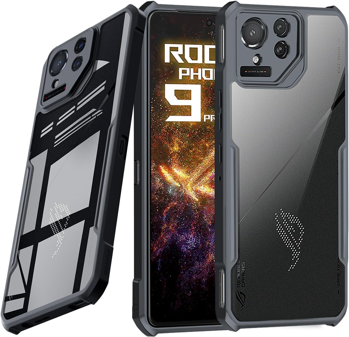 Guizzcg for ASUS ROG Phone 9 Case, Ultra-Thin Cover Soft TPU Bumper+ Acrylic Clear Back Military Grade Airbags Drop Protection[1 Tempered Film],Film Black