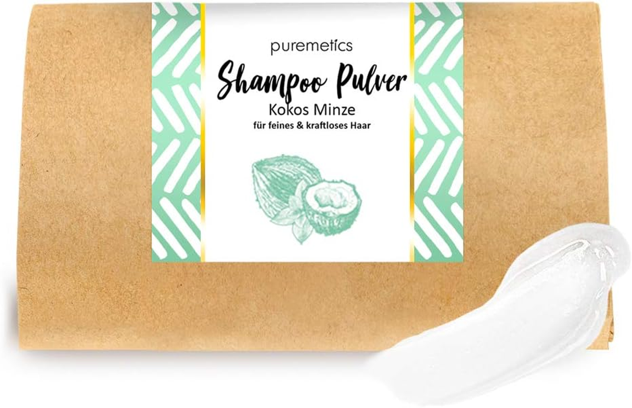 Puremetics Zero Waste Shampoo Powder "Coconut Mint" (50 G = 200 Ml) for Fine and Weigheless Hair, Vegan and Plastic-Free image number 5