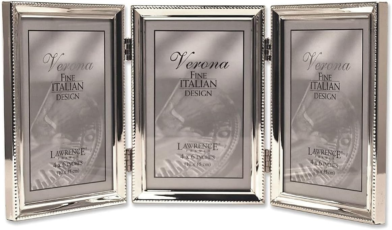 Lawrence Frames Polished Silver Plate 4X6 Hinged Triple Picture Frame - Bead Border Design image number 4