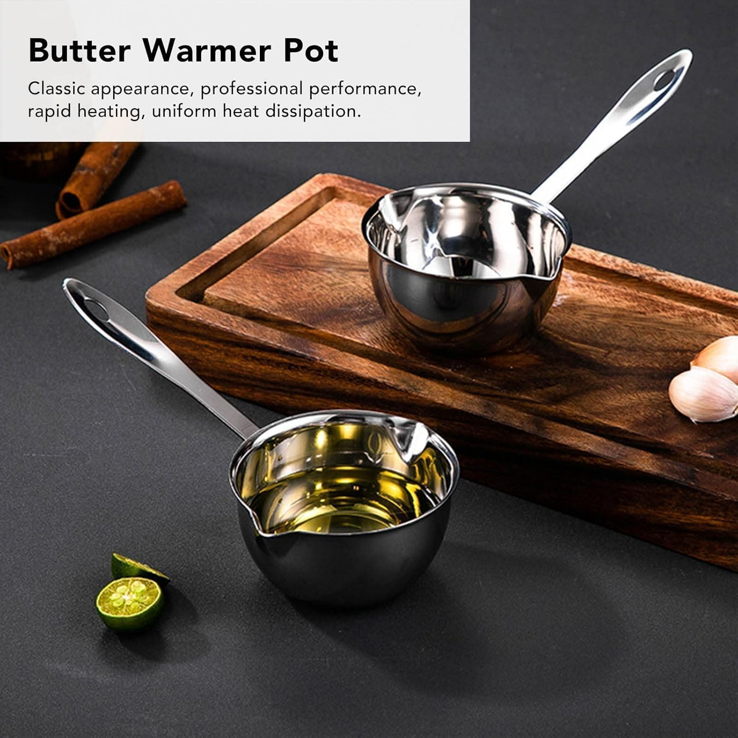 Stainless Steel Butter Warmer Measuring Pan,Sauce Pan,Butter Warmer,Butter Melting Pot,All in One Flat Bottom,Stainless Steel Butter Hot Pot (Silver, One Size) image number 4