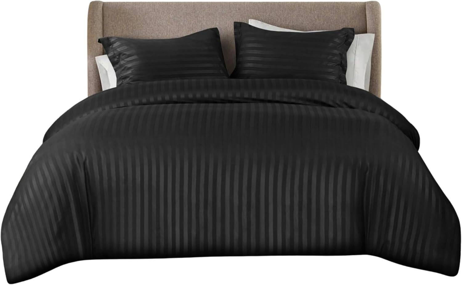 Opulent Dreams Striped Duvet Cover Set &ndash; Ultra-Soft Microfibre Bedding Set &ndash; with Quilt Cover and 2 Pillowcases (Black, Double (200X200Cm & (2) 50X75Cm))
