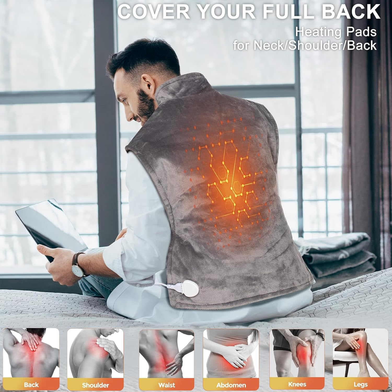 Electric Heating Pad for Back Pain Relief，100"X 60" Large Heating Pad for Neck and Shoulders，Fathers Day Gift，9 Heat Settings Auto Shut off Gifts，Birthday Gifts for Women Men Mum Dad，Machine Washable image number 2