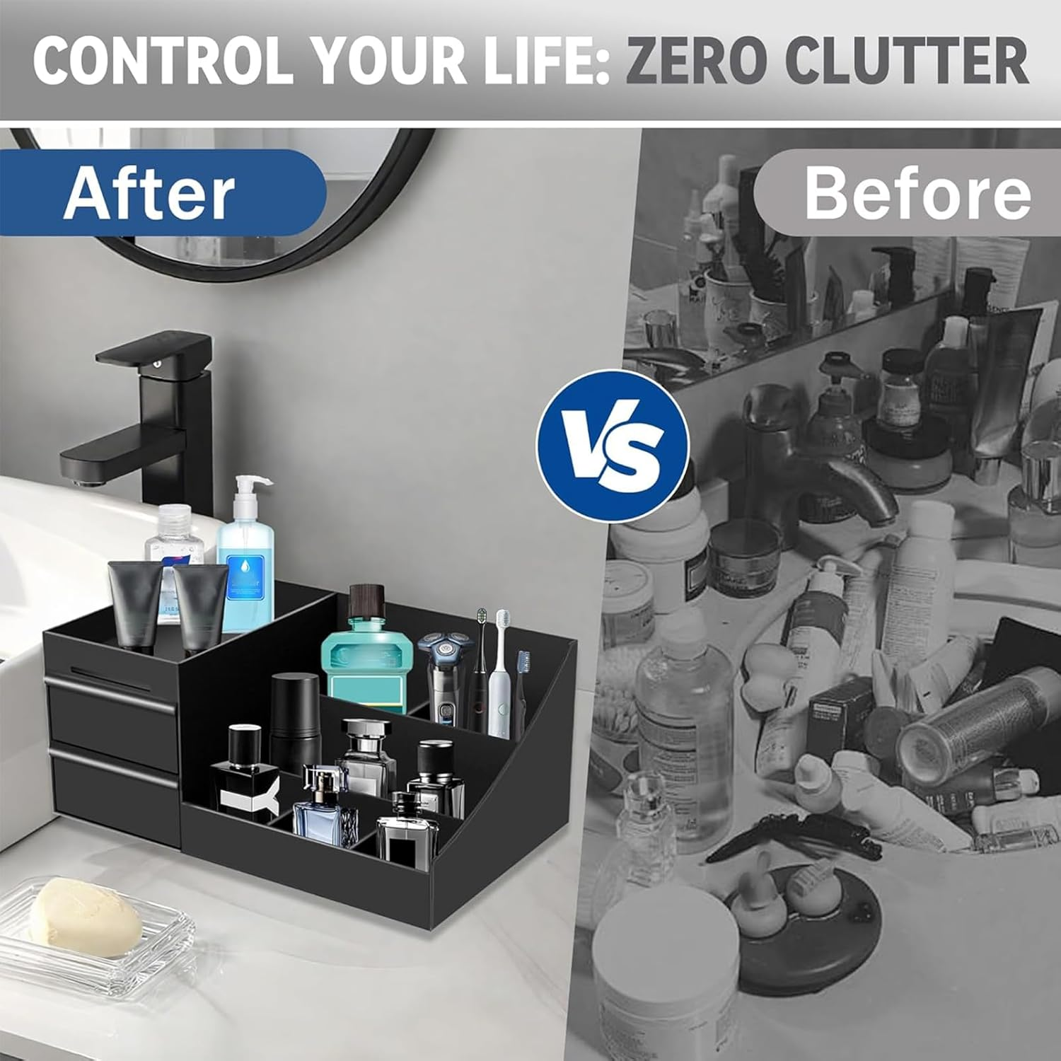 Black Perfume Display Stand with Drawers, Countertop Organizer for Perfume, Cologne, and Accessories, Bathroom Storage Rack for Men and Women, Multi-Purpose Vanity Organizer (26 X 16 X 12 Cm) image number 1