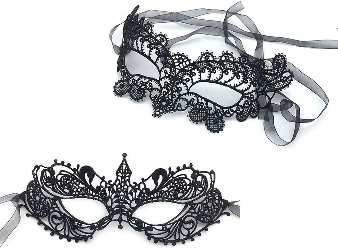 Imapo Masquerade Mask for Women, 2 Pack Mardi Gras Party Lace Masks, Prom Princess Venetian Masks - Black image number 6