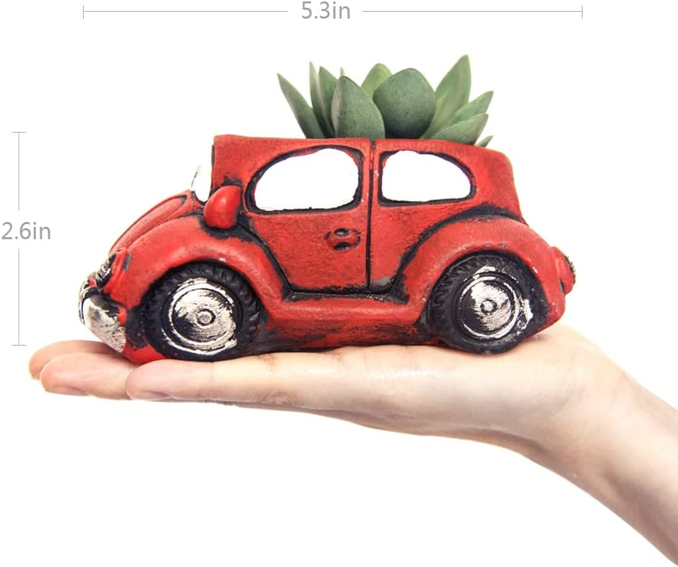 Cement Red Car Succulent Planter Flower Pots Succulent Plants Containers, Small Pot for Cactus Decor Planters for Indoor Plants - Bluecar image number 6