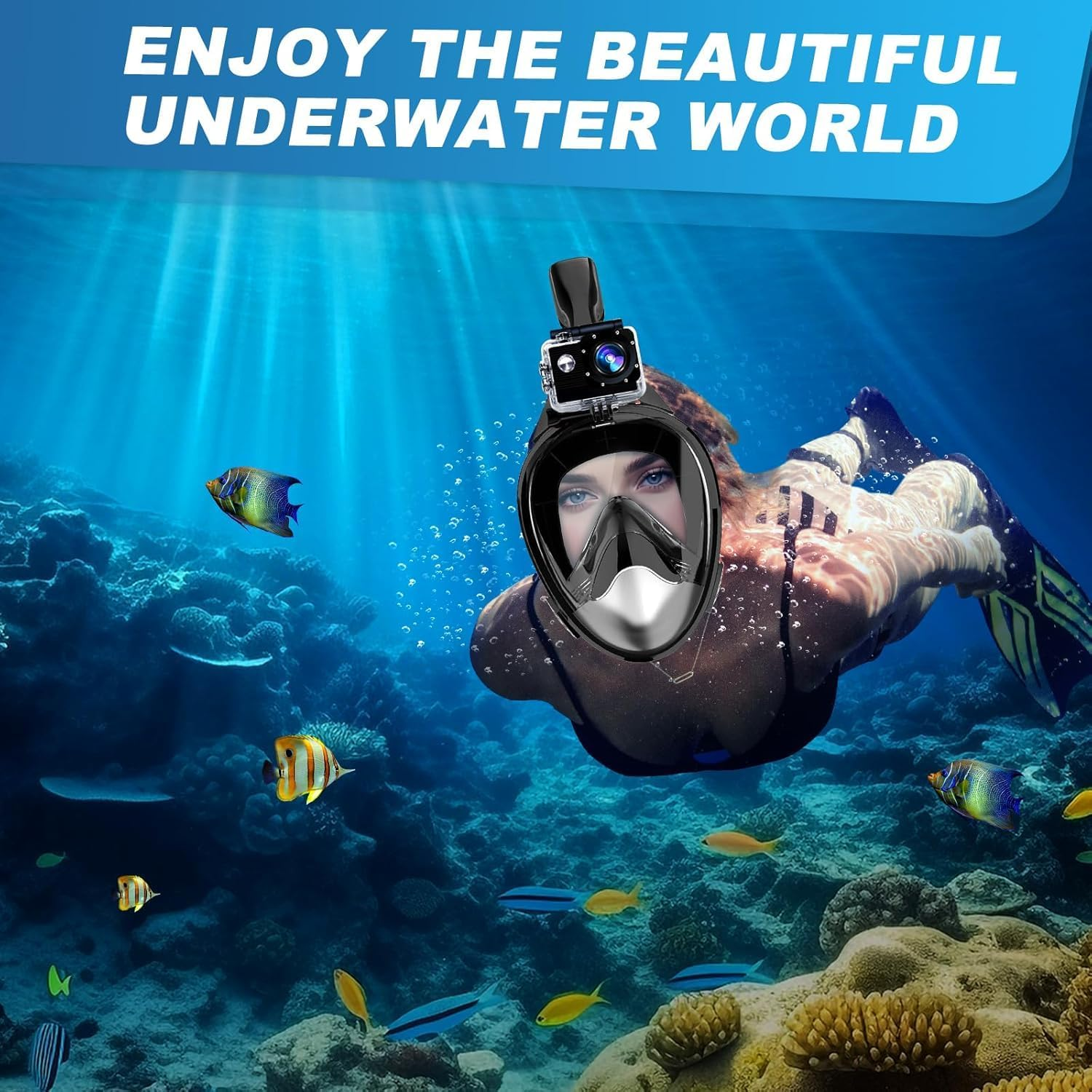 IGGDOQI 180&deg;Full Face Snorkel Mask, Diving Mask, Professional Snorkel Set, Perfect Snorkeling Gear for Adults Teen Kids with Camera Mount, Safe Free Breathing, anti Fog & Leak