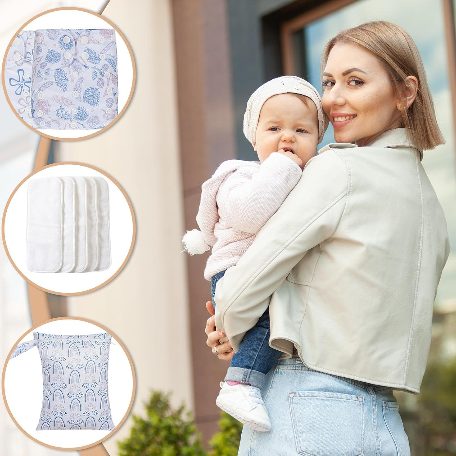 Reusable Diapers Baby | Reusable Adjustable Cloth Diapers | 4X Absorbent & Breathable Liners, Waterproof Cover with 4 Inserts & 1 Wet Bag for Toddler Boys Girls - A image number 7