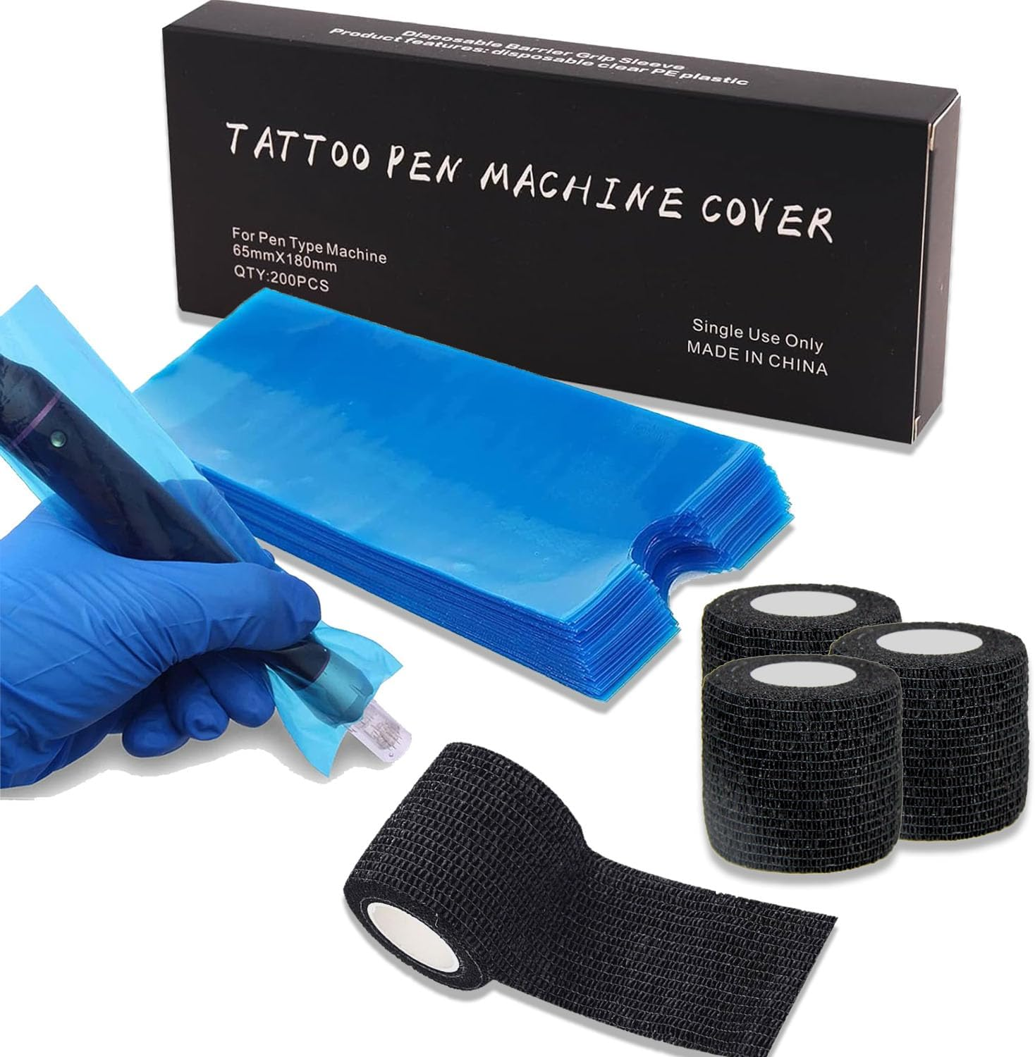 Gakonp 200Pcs Clear Tattoo Machine Pen Covers Tattoo Pen Sleeves Plastic Dustproof Protection Black Bags for Tattoo Professionals&hellip; image number 5