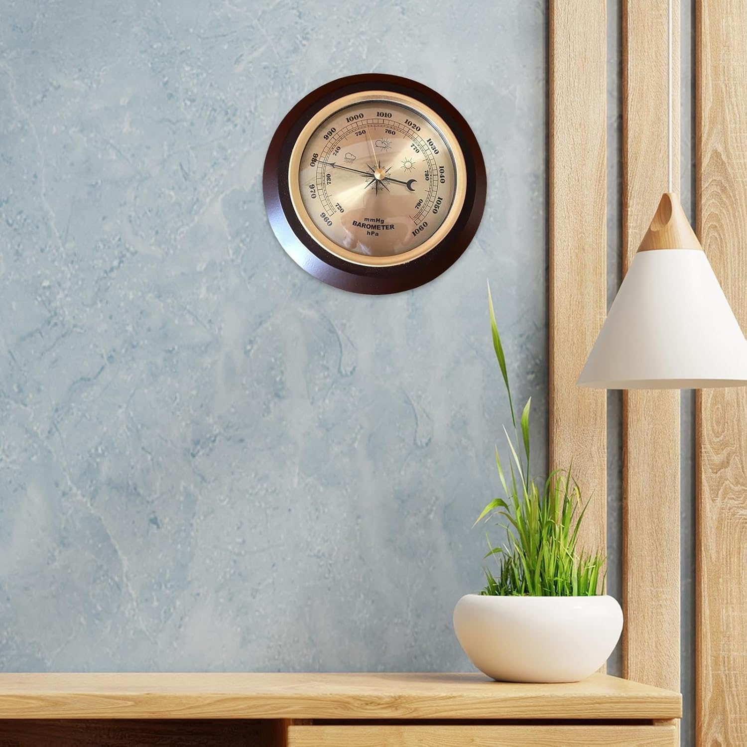 Wall Mounted Barometer Meter Hanging Weather Station Easy Reading Pressure Gauge Dia 7In for Dining Room Terraces Yacht Boat image number 2