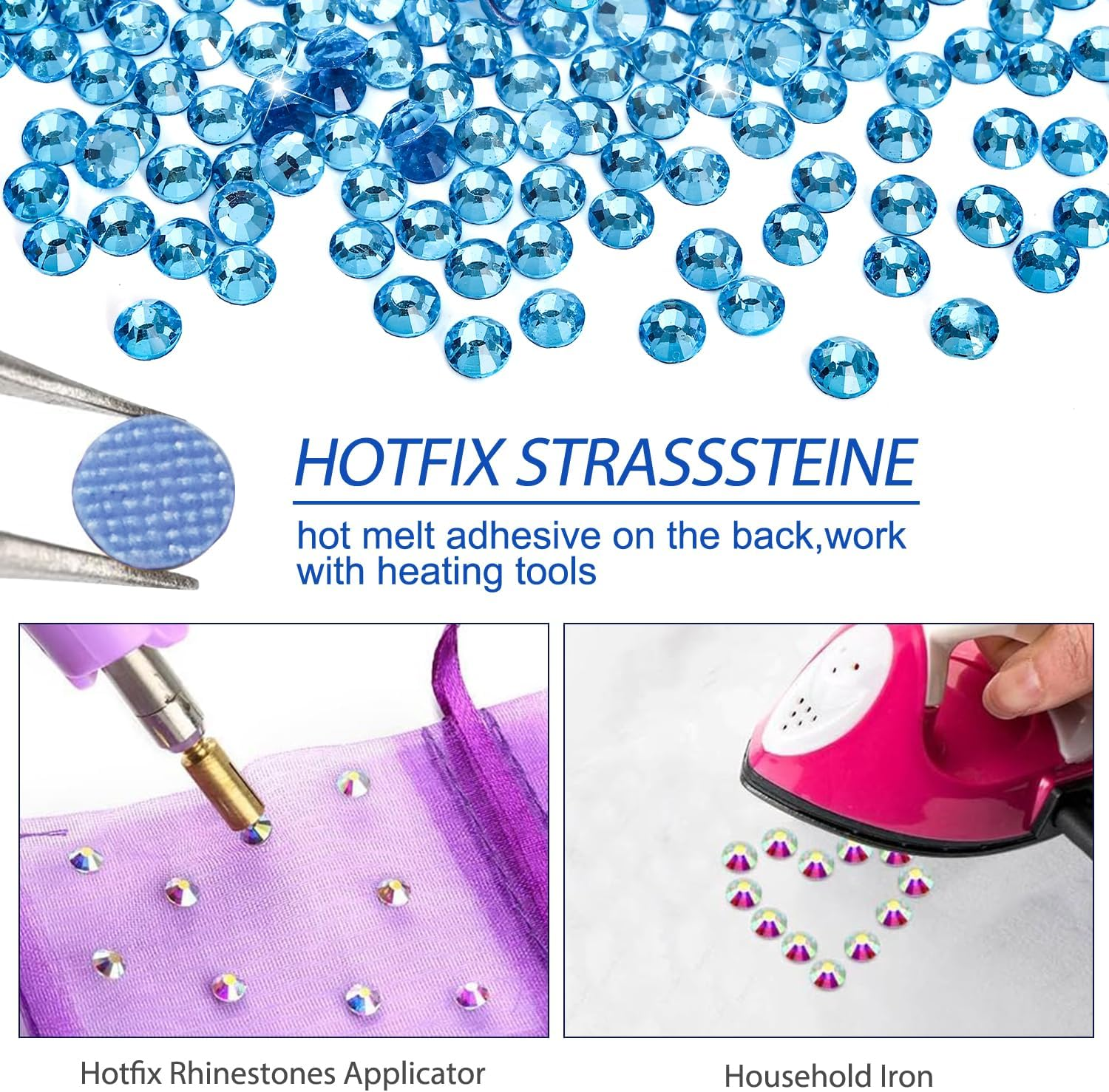 Liliume 5000Pcs Hotfix Rhinestones - 12 Colors, 6 Sizes (2Mm-4.8Mm) Glass round Crystals for Clothes, Shoes, DIY Crafts - Aquarmarine (A306) image number 4