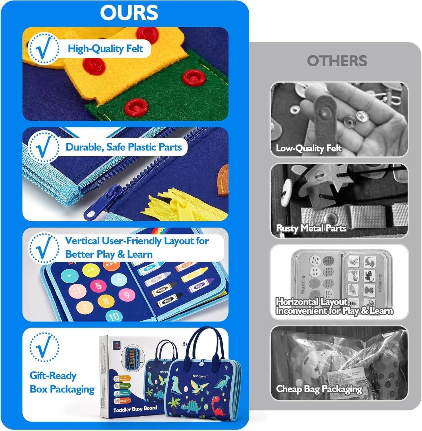 Montessori Toys for Toddlers, Busy Board, Toddler Sensory Toys Preschool Educational Busy Book Travel Toys for Toddlers 3 4 5 Year Old Girls Boys Gift Plane Car Activities Baby Quiet Book (Blue) - Pink image number 3