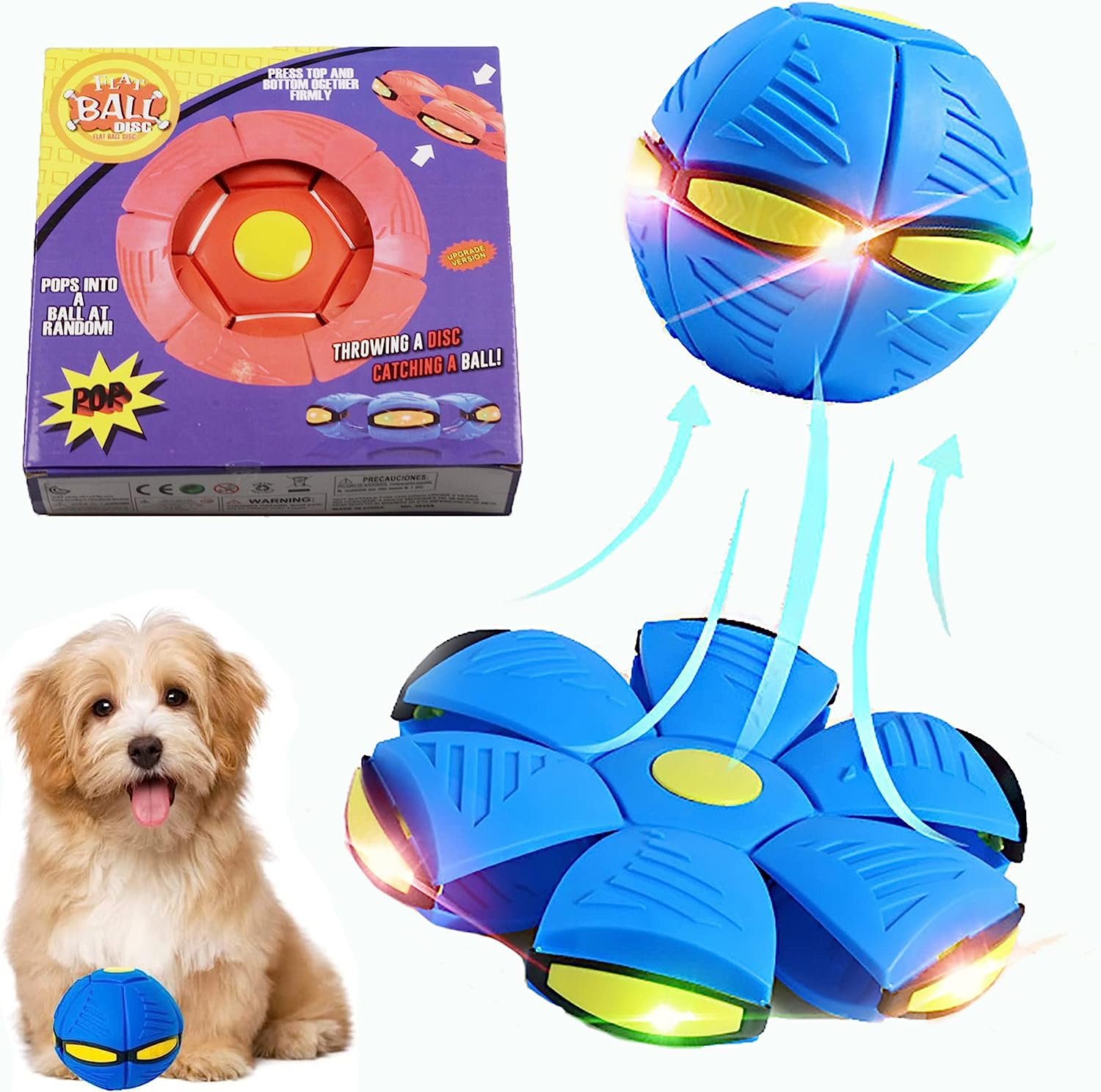 Pet Toy Flying Saucer,Dog Toy Deformation of Foot Pressure,Portable Dog Flying Saucer Toy,Interactive Flying Ball for Dogs,Outdoor Sports Suitable for Small Dogs-Blue