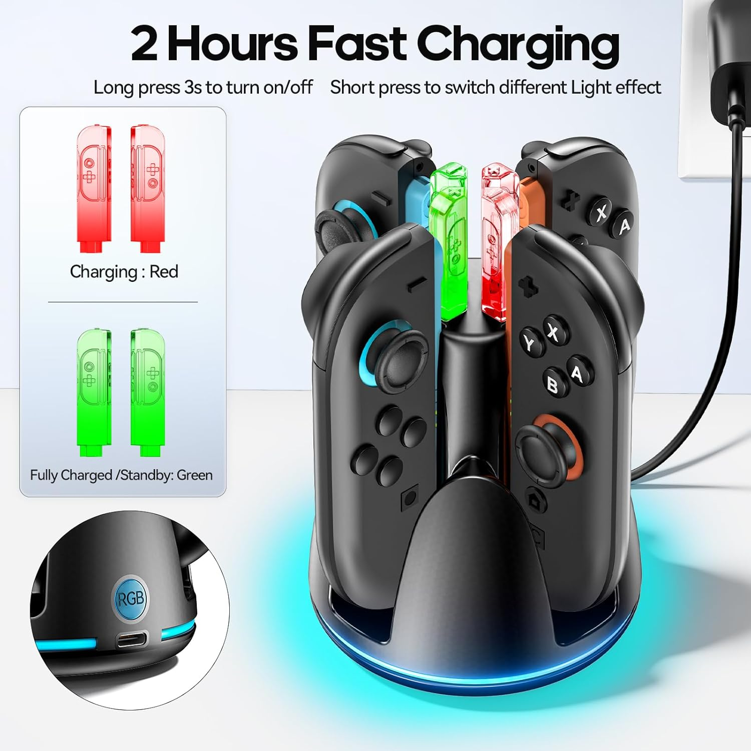 Tokluck Switch 2 Controller Charger with Strong Magnetic for Nintendo Switch 2 Joycon (2025), 4 in 1 Switch 2 Controller Charging Dock with Indicator, Joy Con 2 Fast Charger Dock Accessories Kit