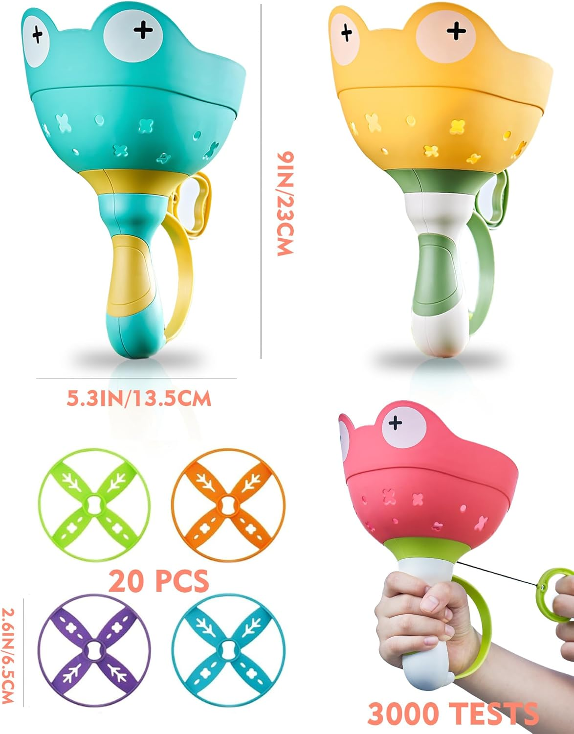 2-Pack Outdoor Toys for Kids Ages 3-12 Flying Disc Launcher Toys Backyard & outside Catching Games Fun & Safe Yard Toys with 20 Discs for Children'S Active Play (Red+Yellow) image number 1