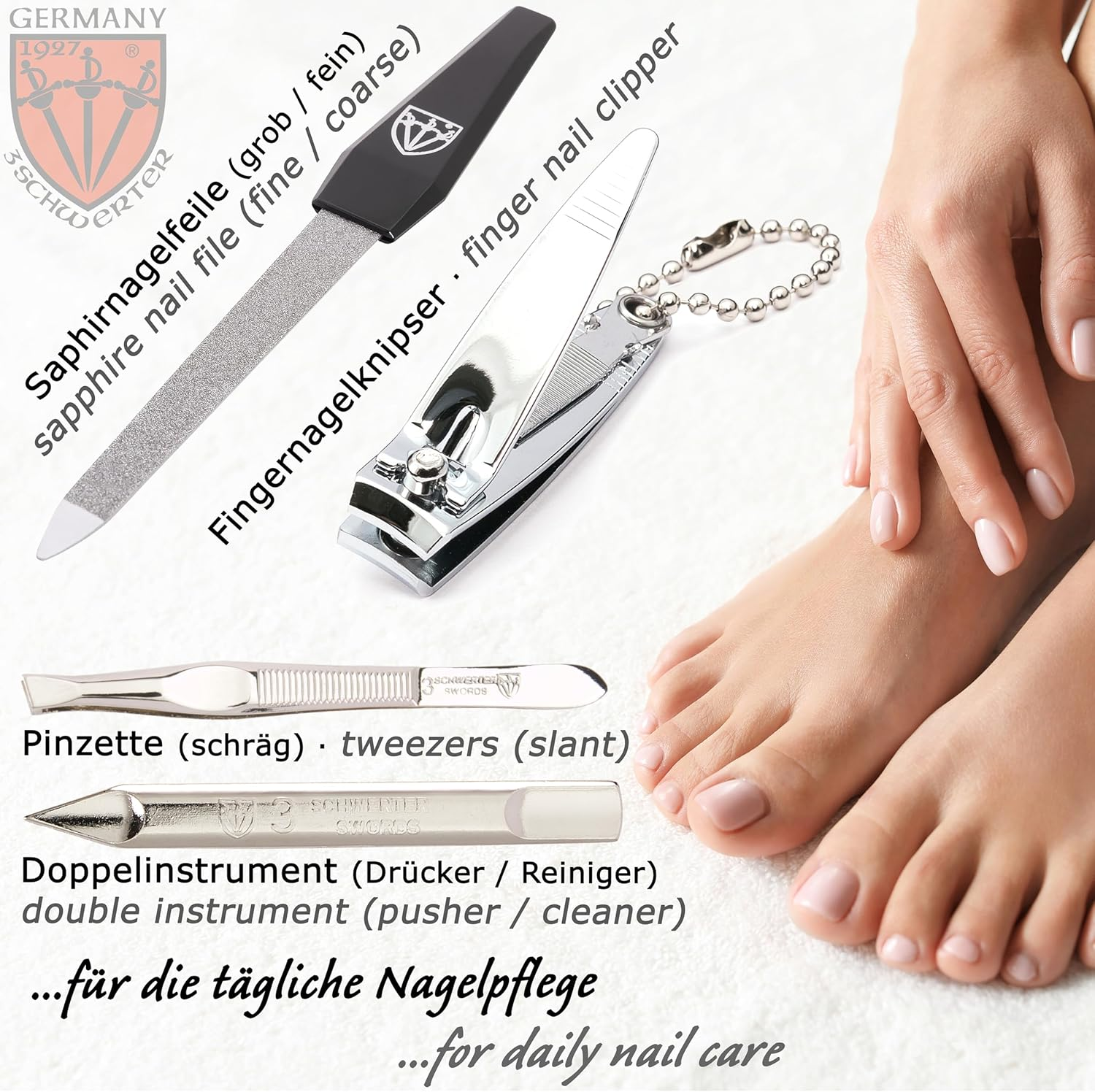 3 Swords Germany - Brand Quality 6 Piece Manicure Pedicure Kit Set for Professional Finger & Toe Nail Care with Synthetic Leather Case - Made in Germany - Colored - Black image number 6