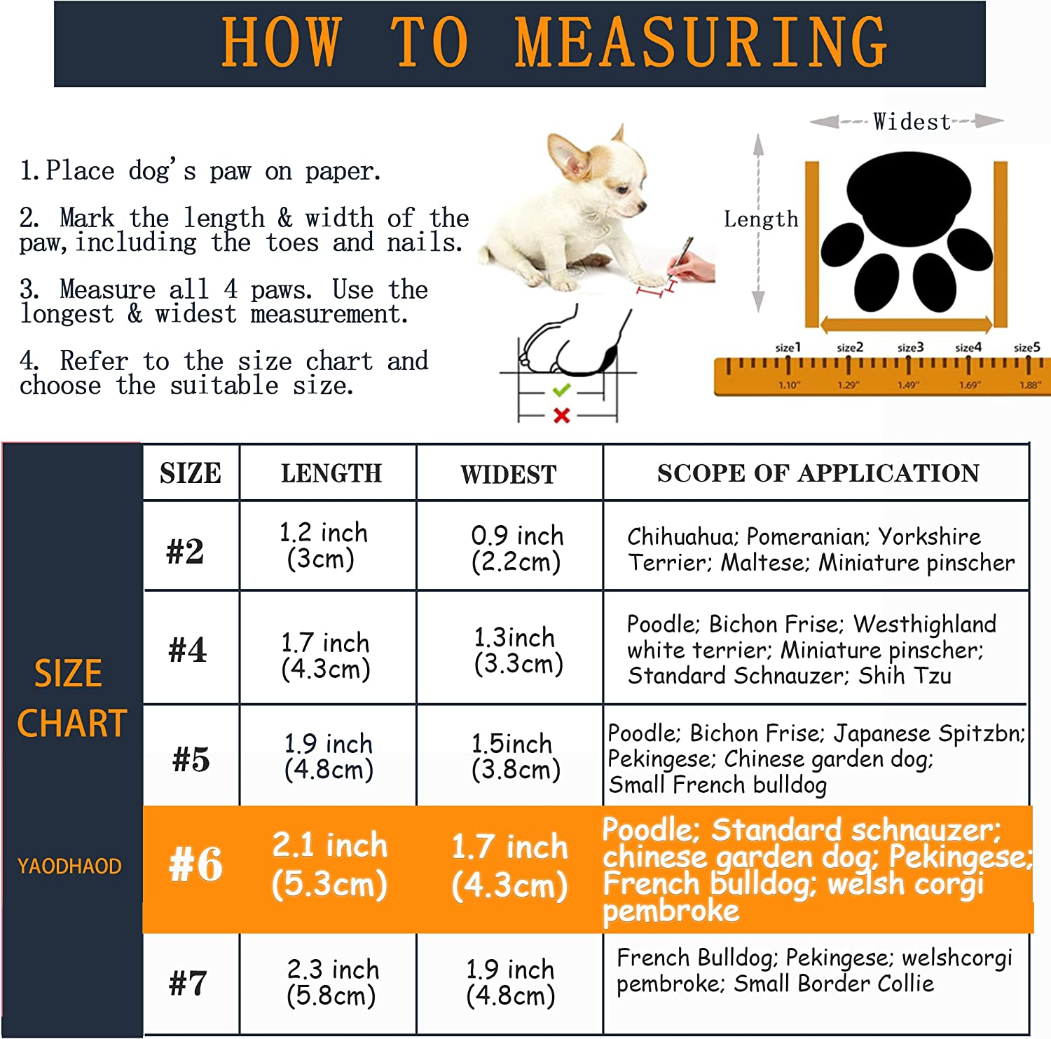 YAODHAOD Dog Boots Paw Protector, Anti-Slip Dog Shoes，These Comfortable Soft-Soled Dog Shoes Are with Reflective Straps, for Small Dog (6, Red) image number 5