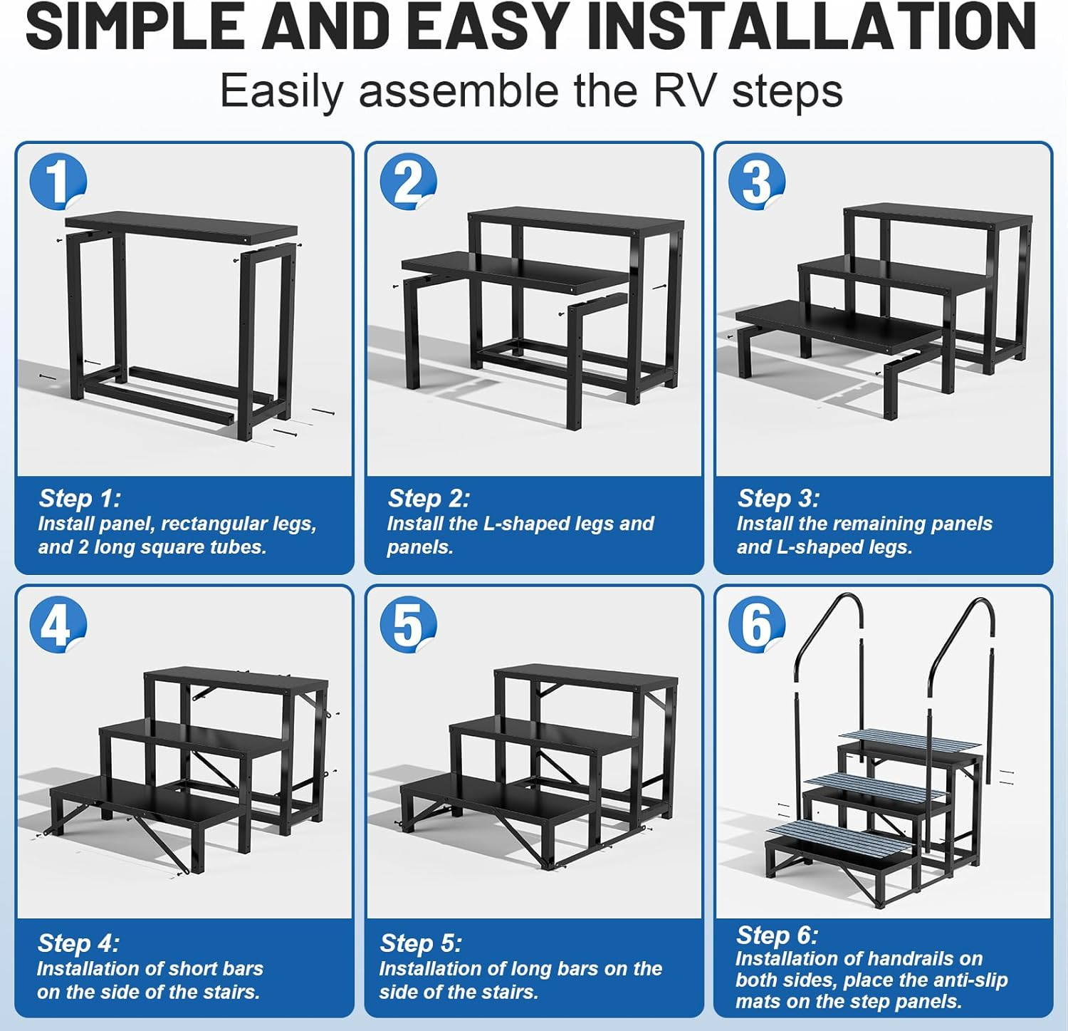 RV Steps Spa Steps with Handrail - 3 Step Hot Tub Steps Trailer Steps Mobile Home Stairs for 5Th Wheel RV, Trailer, Hot Tub, Pool, Porch with Non-Slip Mats image number 2