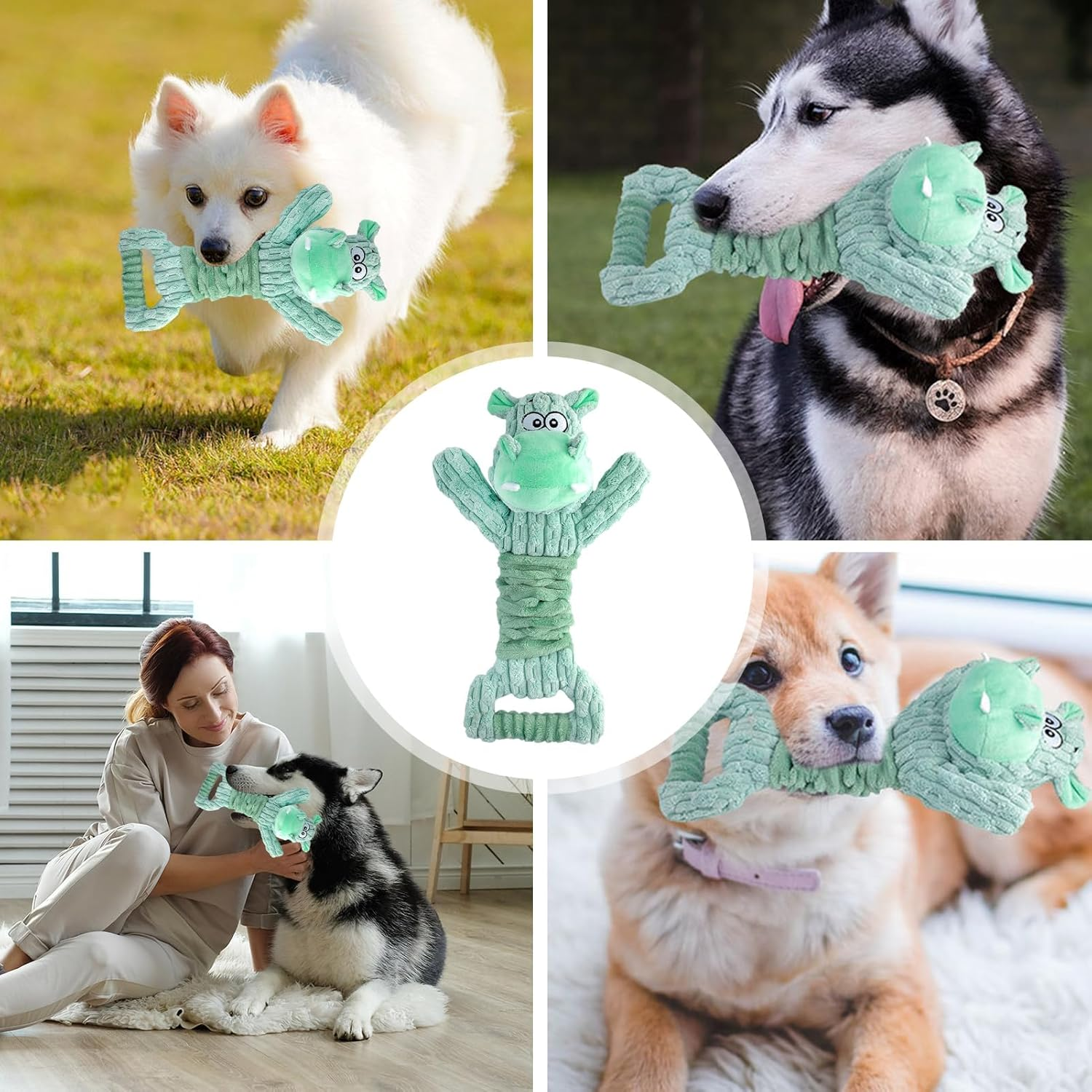 XICEN Puppy Teething Toys, Hippo Dog Chew Toy with Tug of War Handle, Lamb Chop Dog Toy, Interactive Dog Toy, Stuffed Dog Toy, Chew Teething Toy, Cute Soft Pet Toy