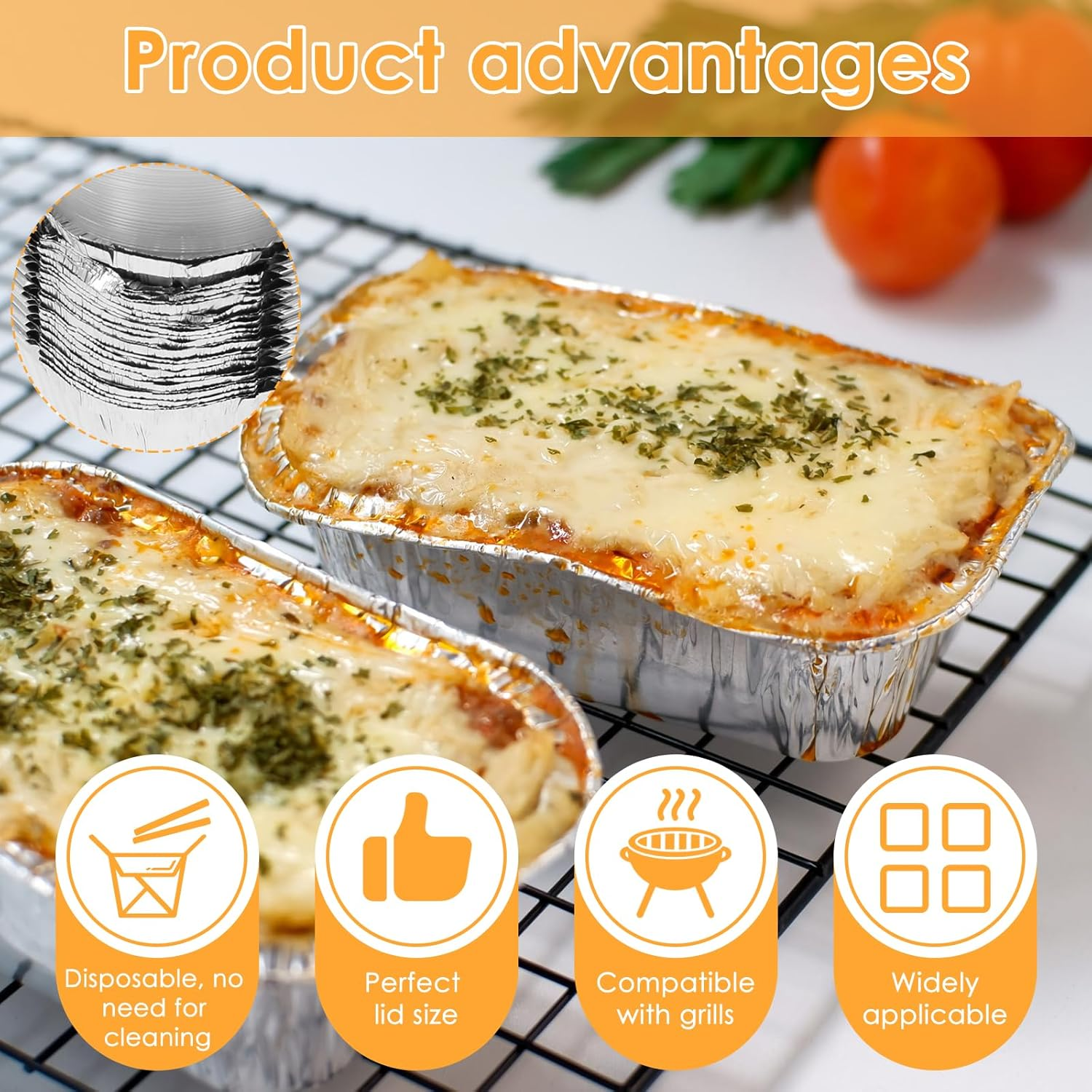 25 Pcs Aluminium Foil Baking Trays, Aluminium Foil Trays Containers, Aluminum Pans with Lids, Non-Stick Aluminum Foil Baking Pans, Tin Foil Pans for Baking Cooking Roasting Heating and Freezer image number 4