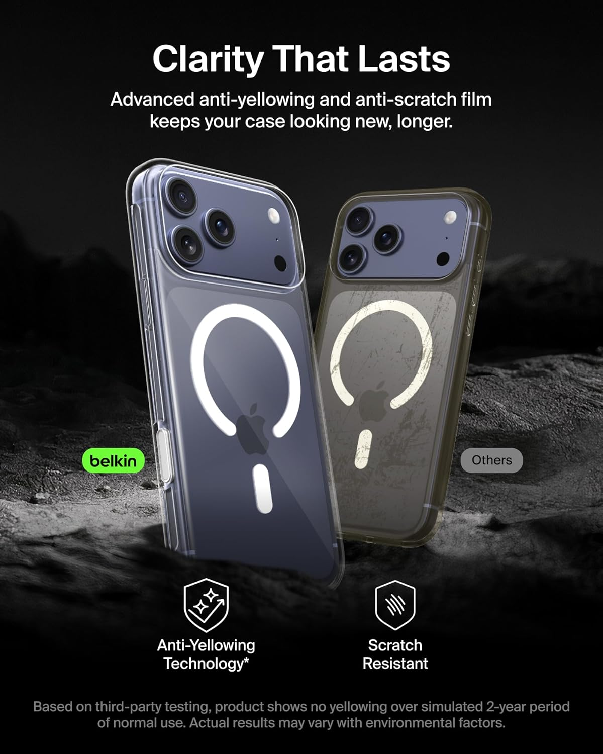 Belkin Msa032Qccl Clear Case, Compatible with Iphone 17 Pro Max, Magsafe/Qi2 25W Magnet, Thin, Ultra Shockproof, UV Resistant, Anti-Yellowing Soft TPU Clear